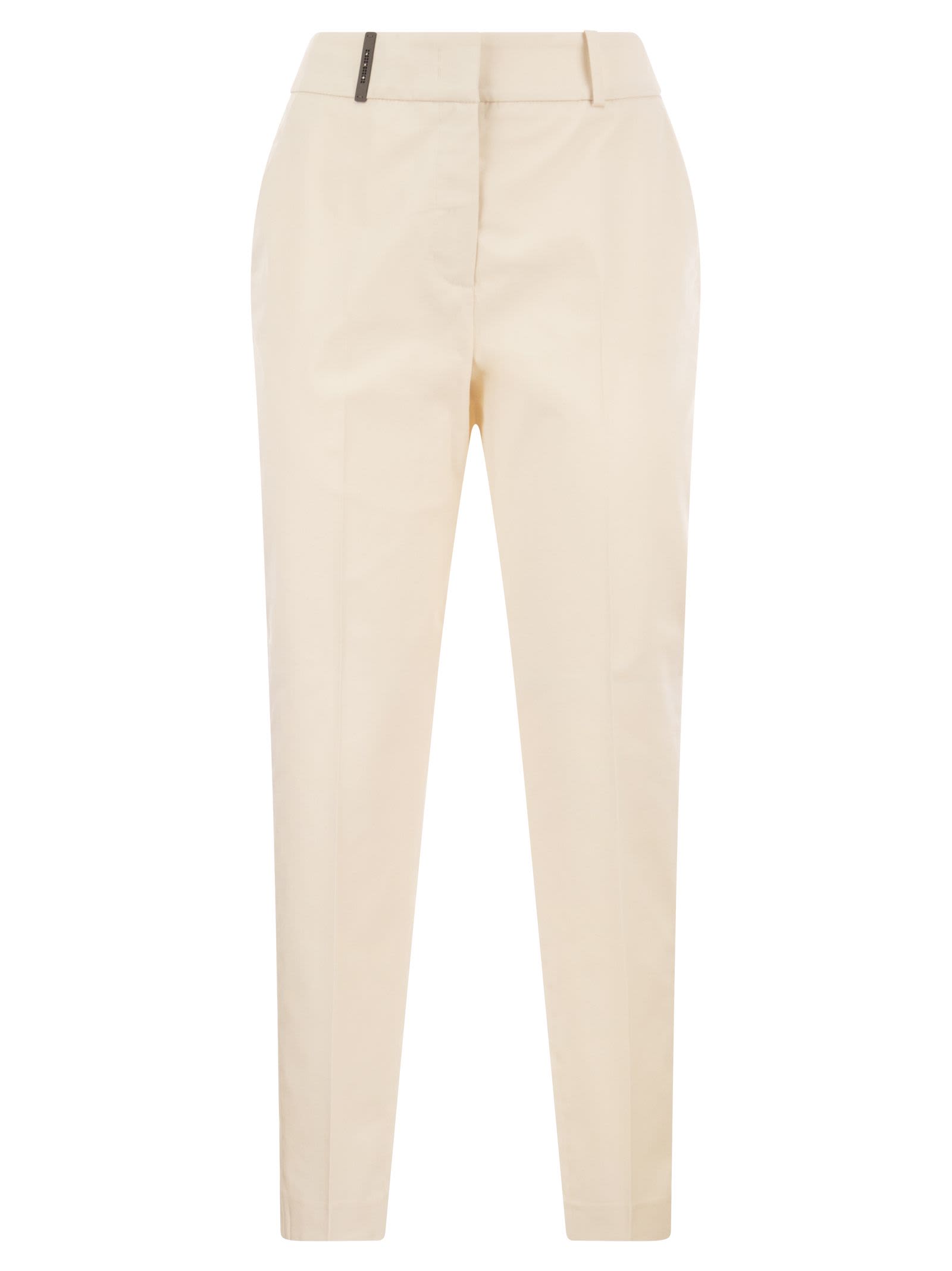 Shop Peserico Stretch Cotton Trousers In Cream