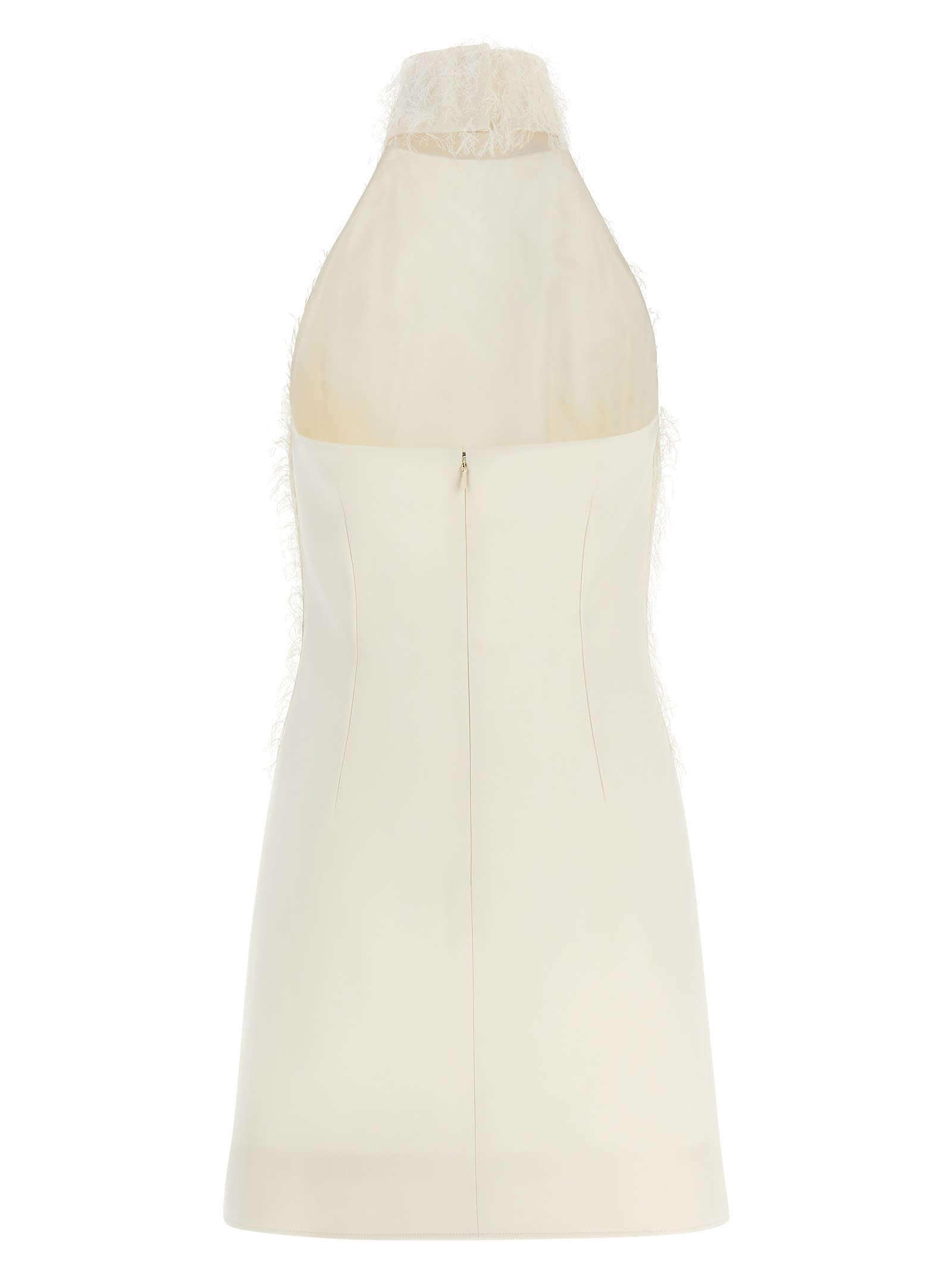 Courrèges Halter Neck Sleeveless Mini Dress With Feathers In White