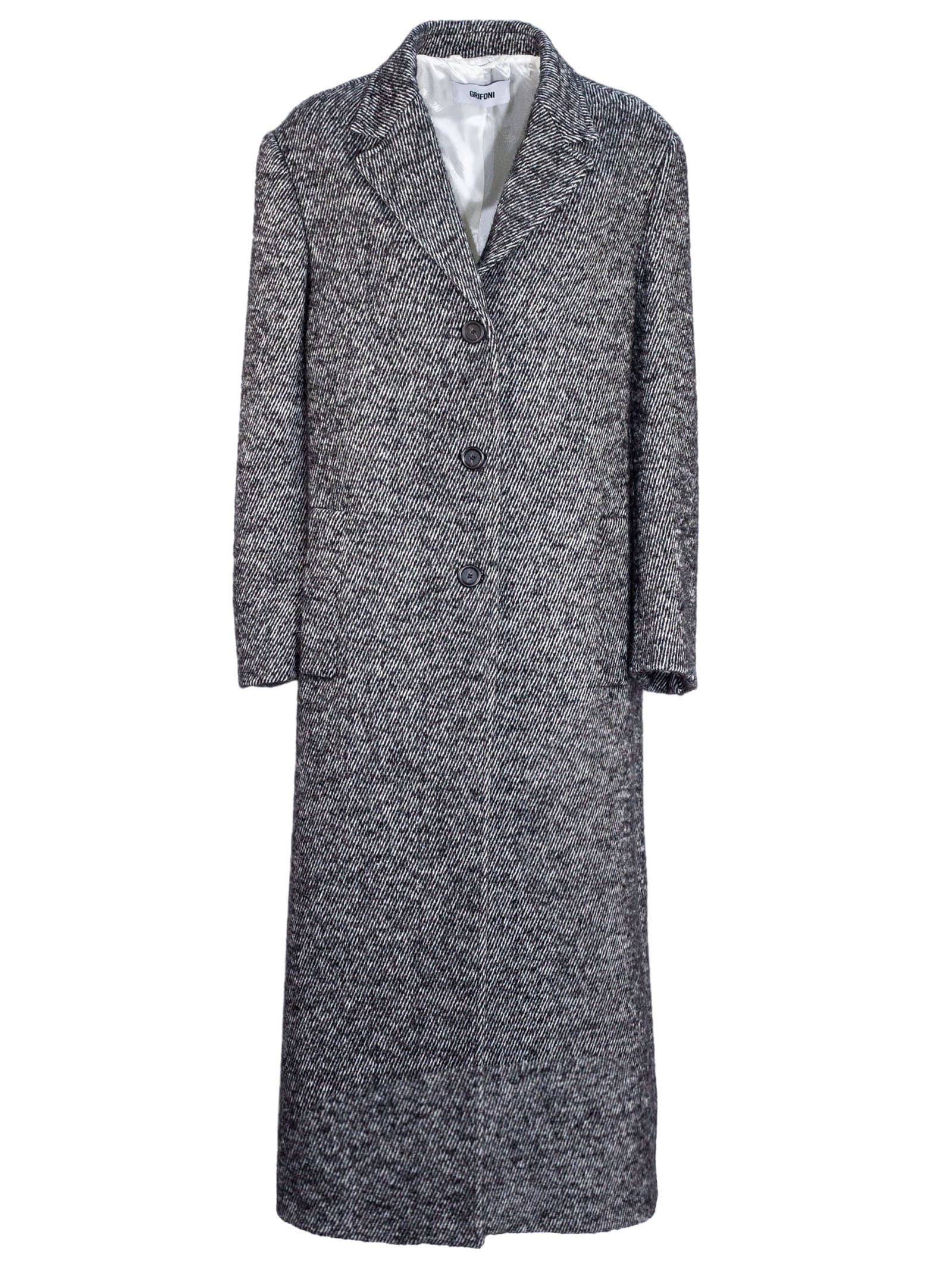 Diagonal Grey Wool And Alpaca Blend Long Coat