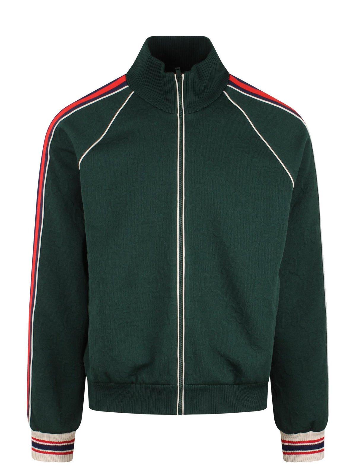 Shop Gucci Gg-jacquard Zip-up Track Jacket In Green