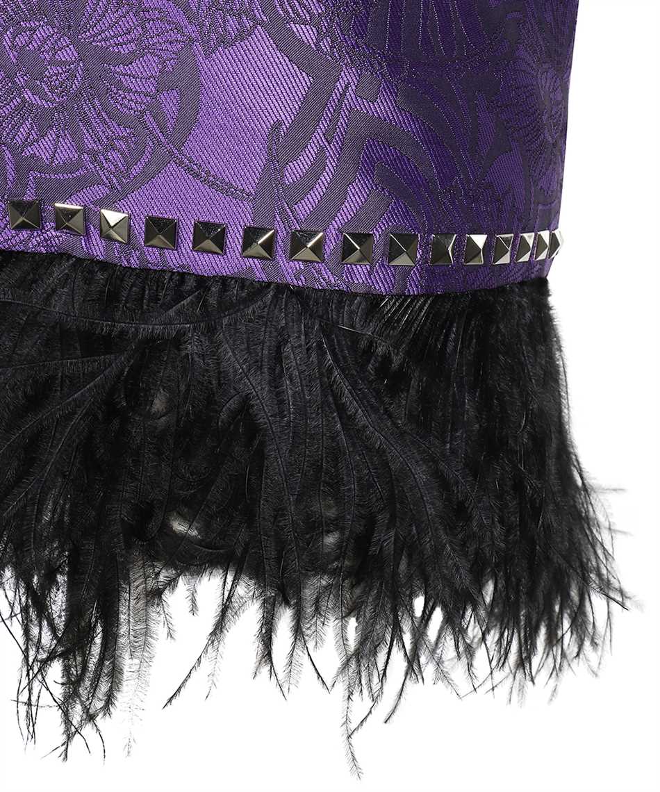 John Richmond Jacquard Feather-trimmed Mini Skirt In Purple