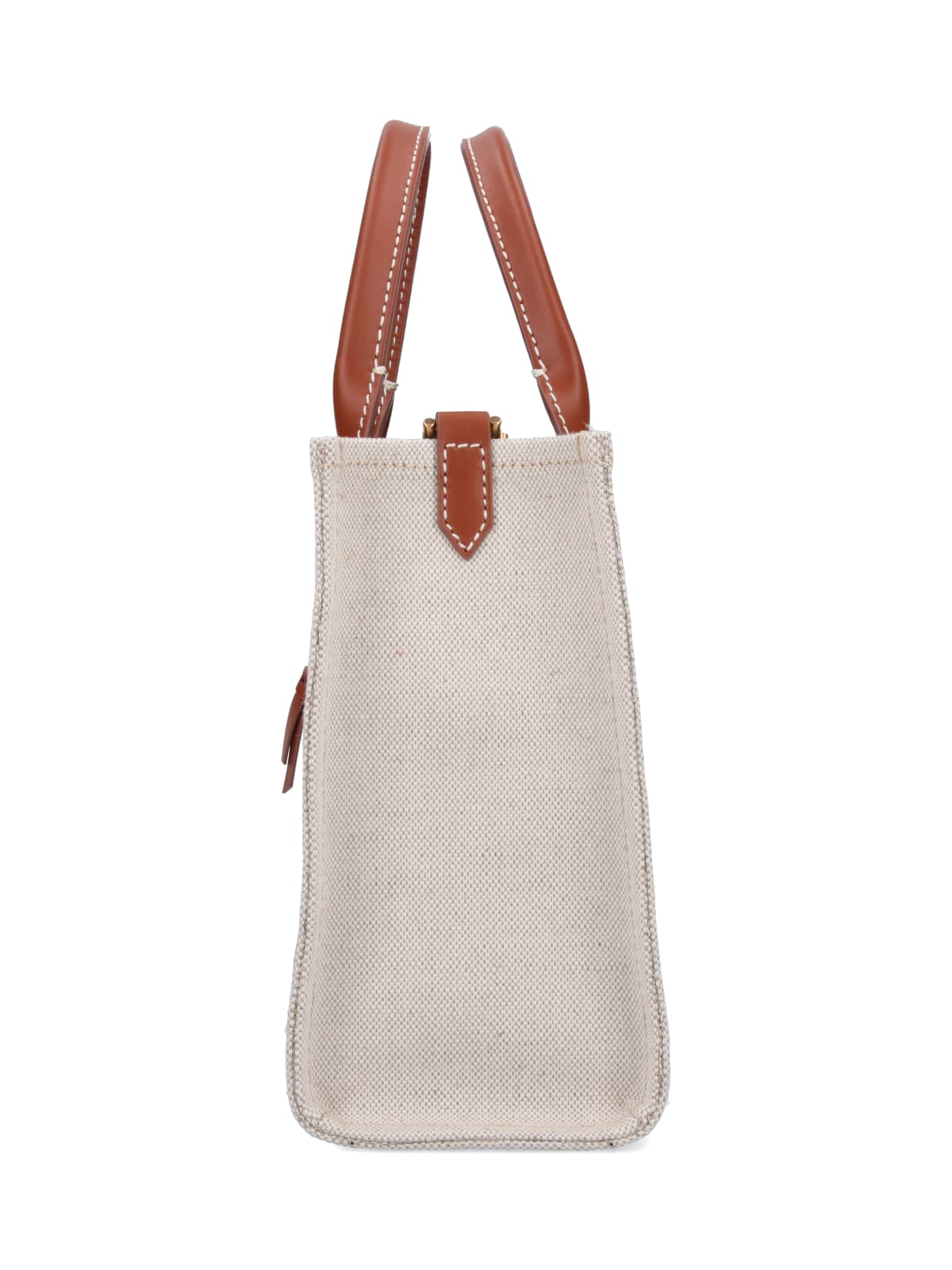 Balmain B Army Medium Shopper Tote Bag In Canvas With Leather Handles In Brown