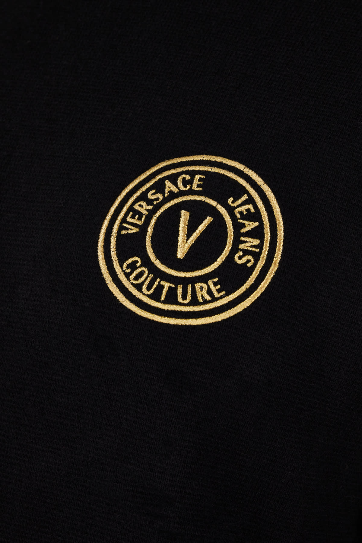 Shop Versace Jeans Couture Black Cotton Blend Sweater In Black Gold