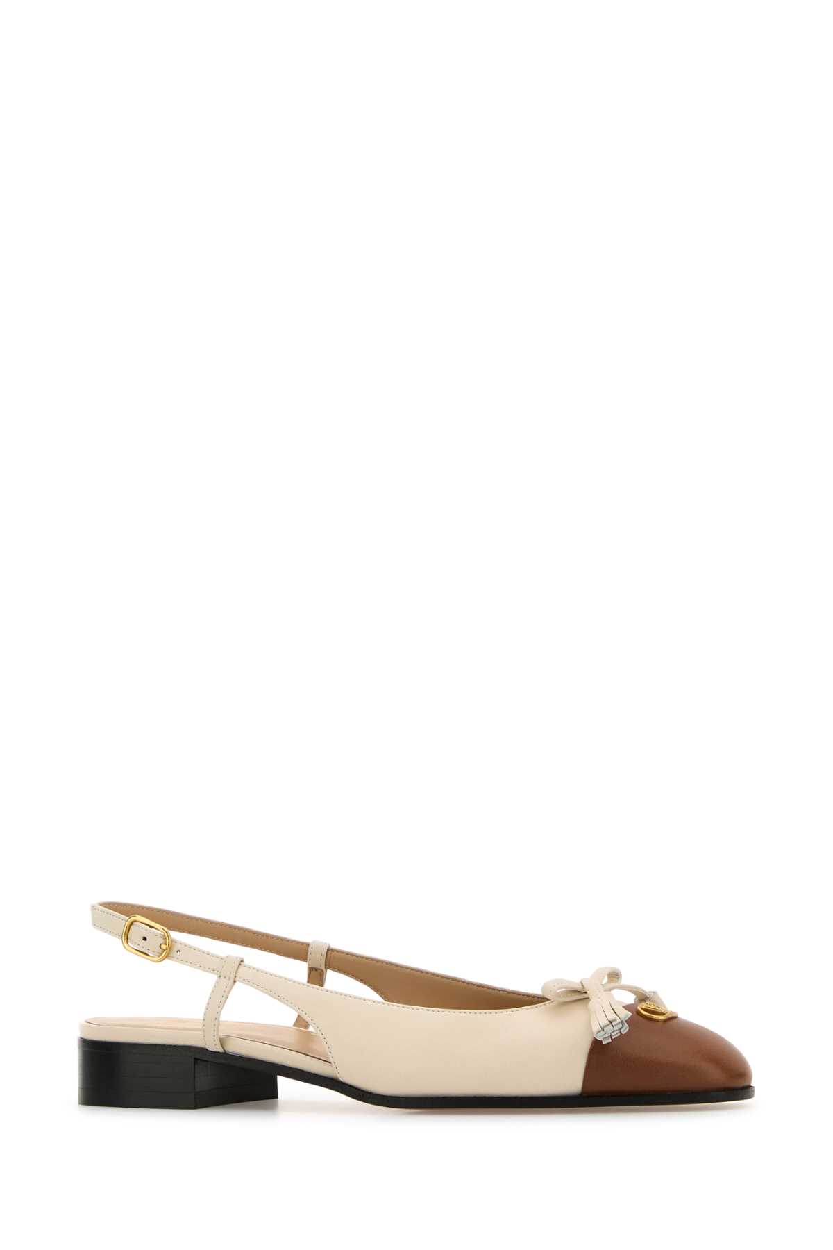 Valentino Two-tone Leather Valet Du Roe Ballerinas In Neutral