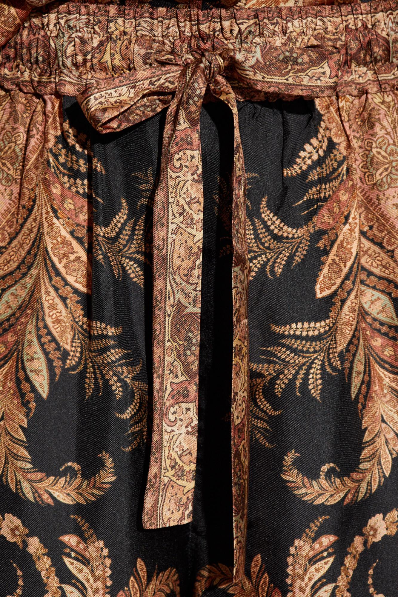 Zimmermann Wide-leg Trousers With Intricate Baroque Print And Adjustable Waistband In Black