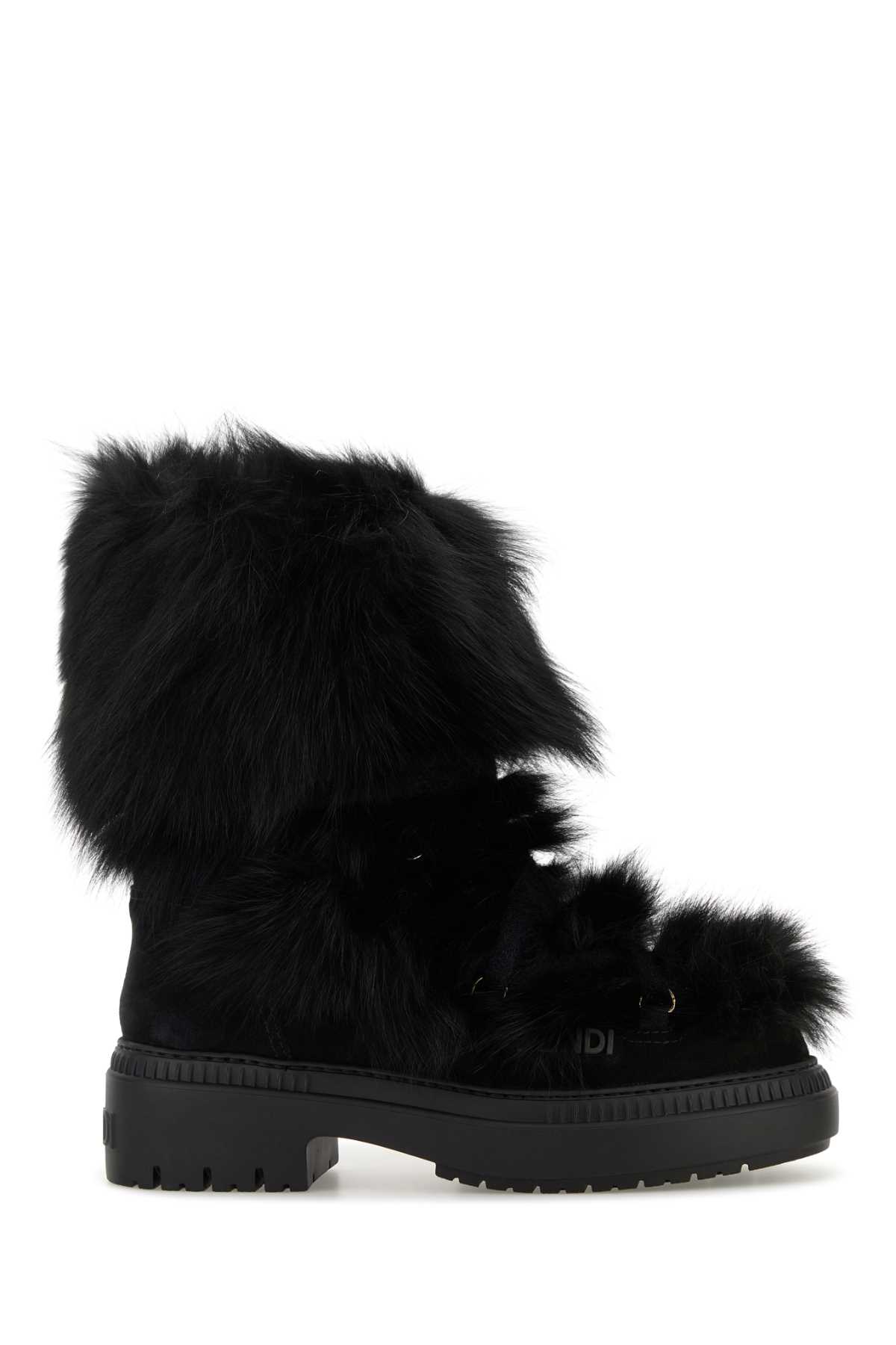 Fendi Chic Fur And Suede Ankle Boots In Black