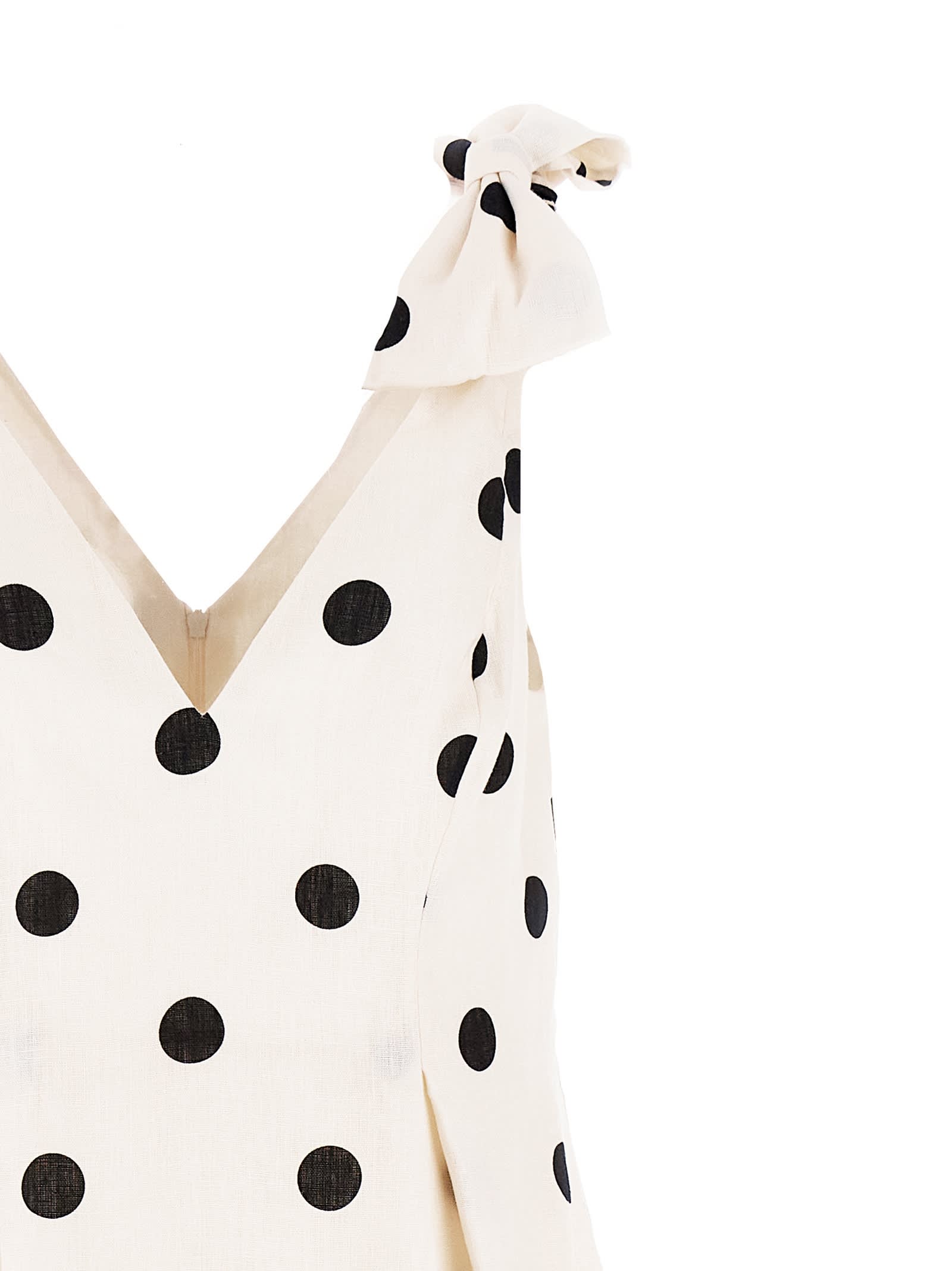 Zimmermann Polka-dot Bow-detail Linen Midi Dress In Cream/black Dot