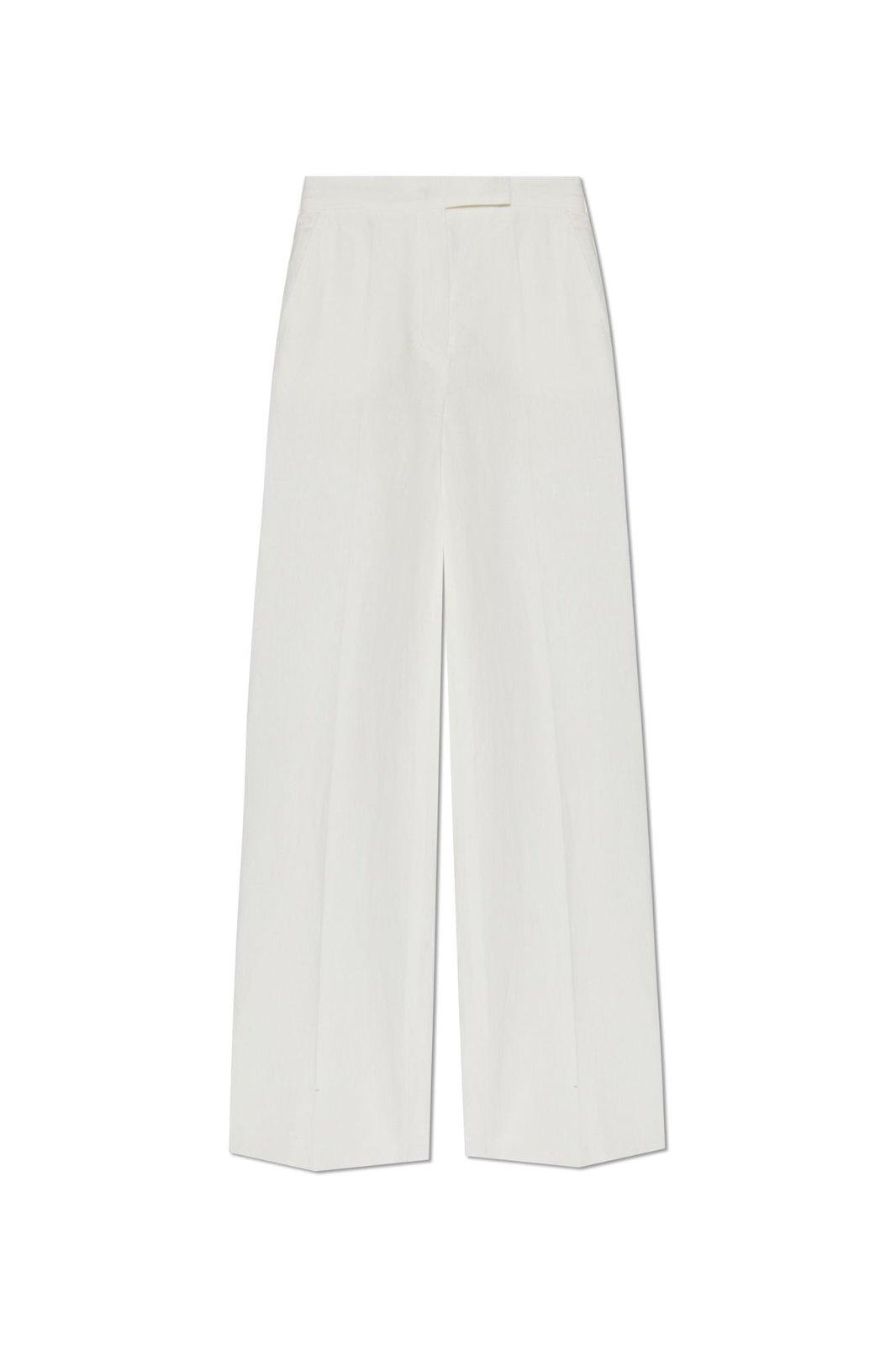 Max Mara Wide-leg Linen Trousers With Pockets In White