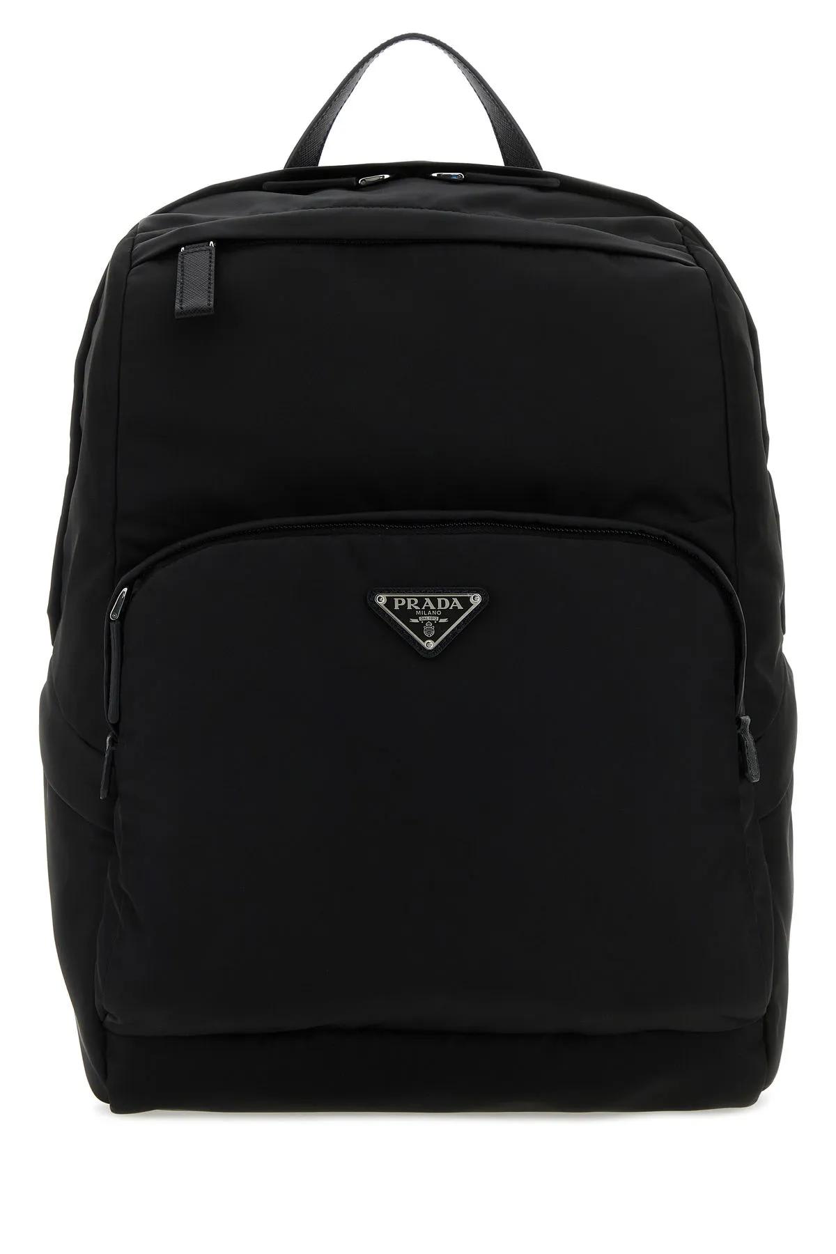 Black Re-nylon And Leather Backpack