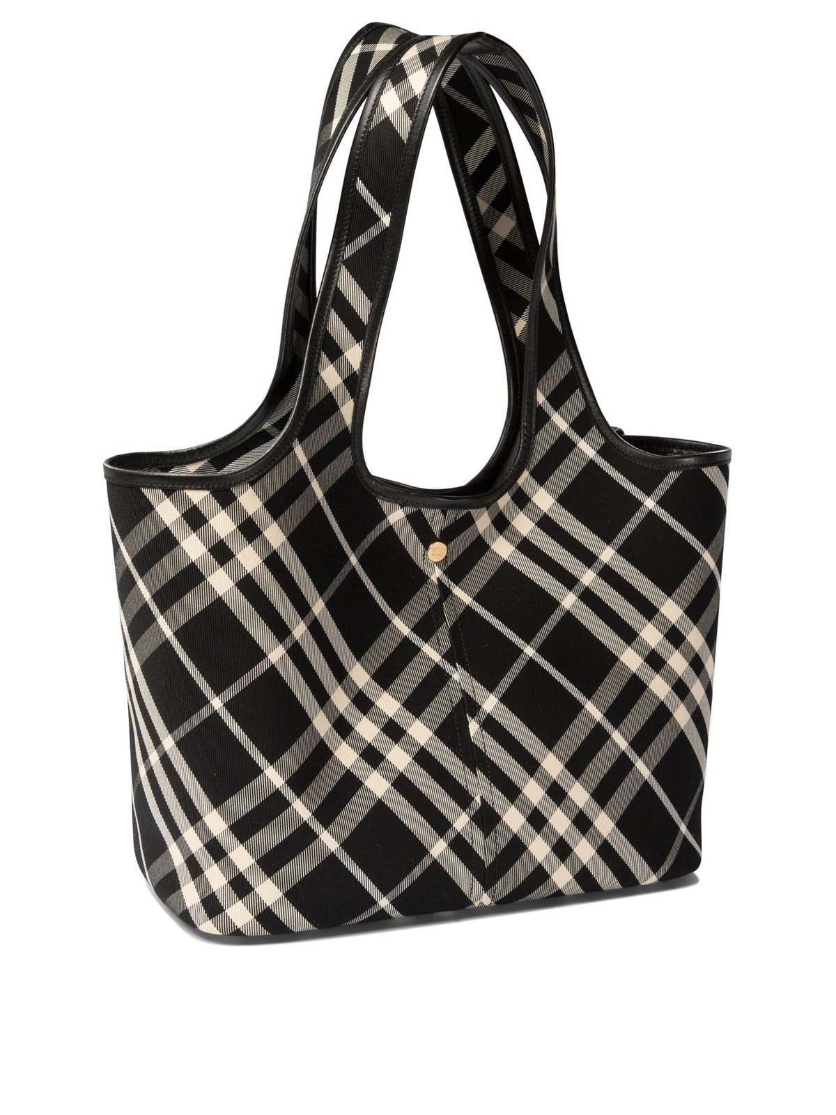 Shop Burberry Nova Checked Top Handle Bag In Black Calico