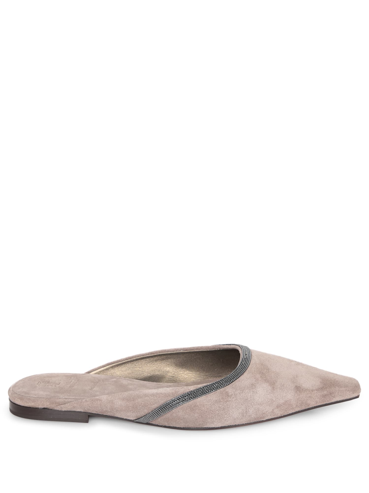 Brunello Cucinelli Beige Suede Mules In Sand