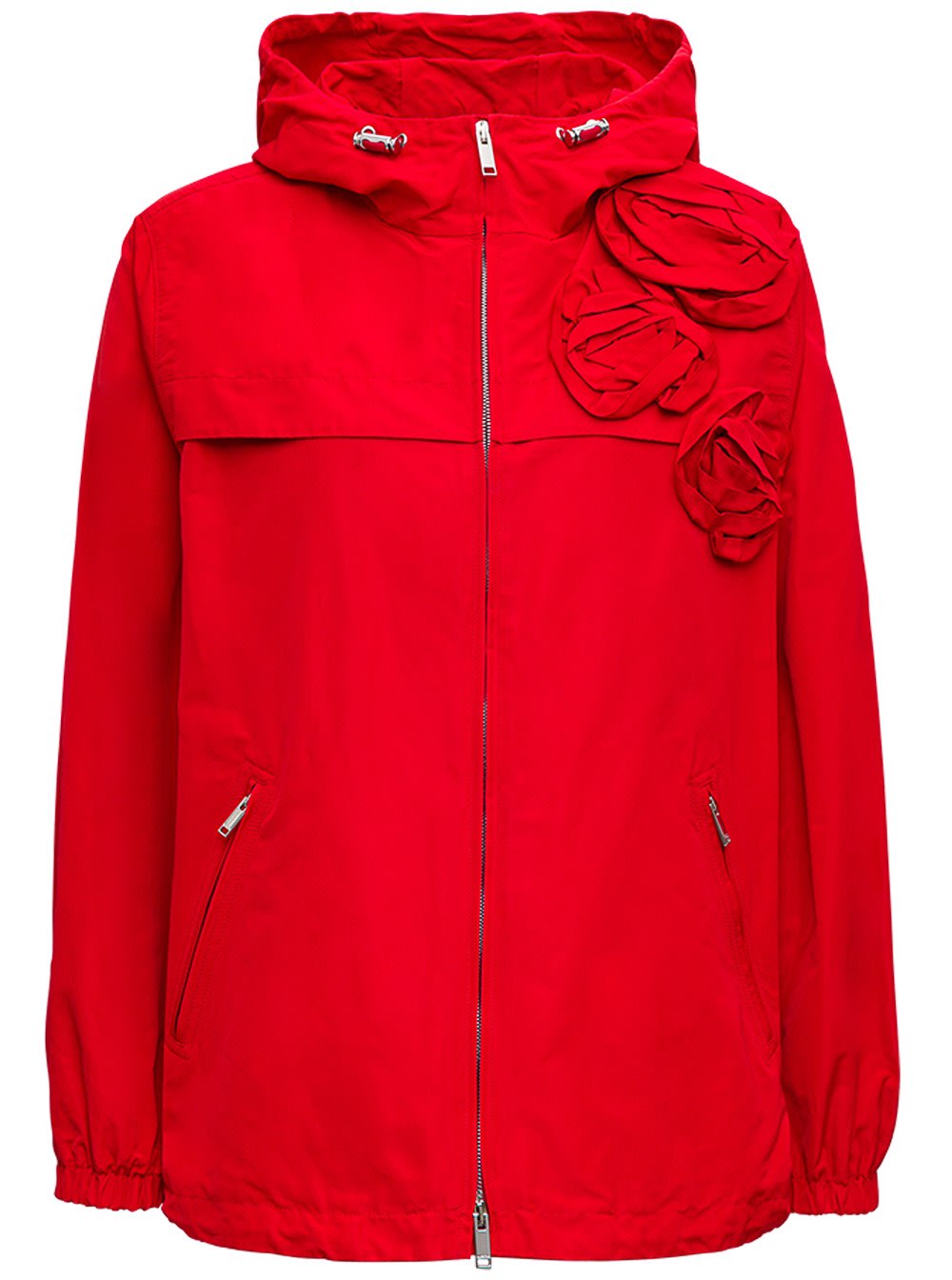 Valentino Red Cotton Blend Jacket With Rose Blossom Detail