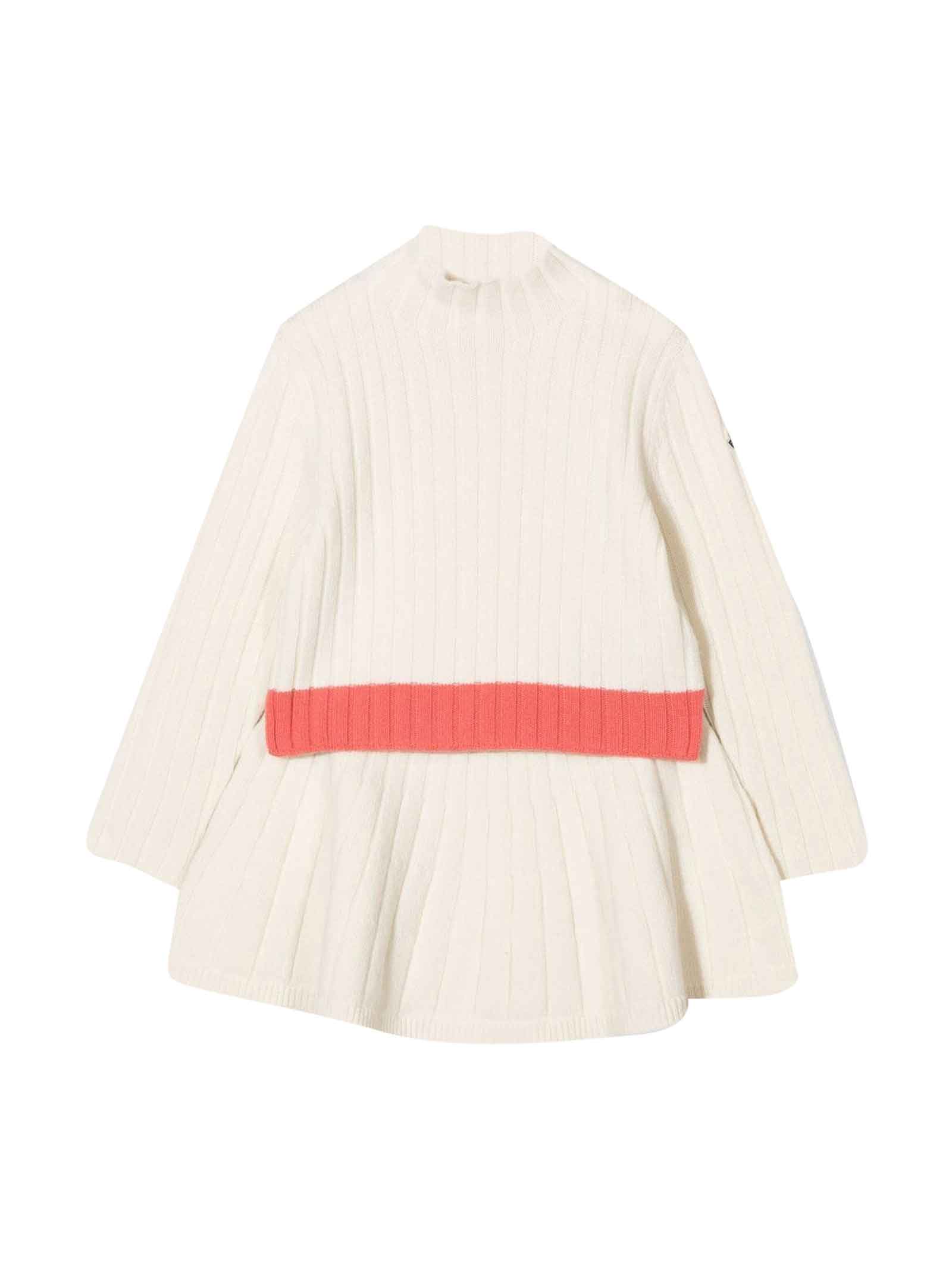 Moncler Kids' White Virgin Wool Dress In Panna