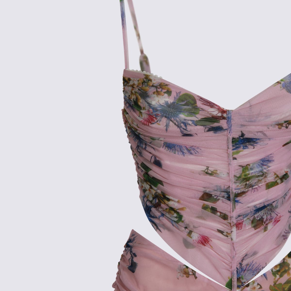 Blumarine Floral Cut-out Dress Spaghetti Straps In Multi