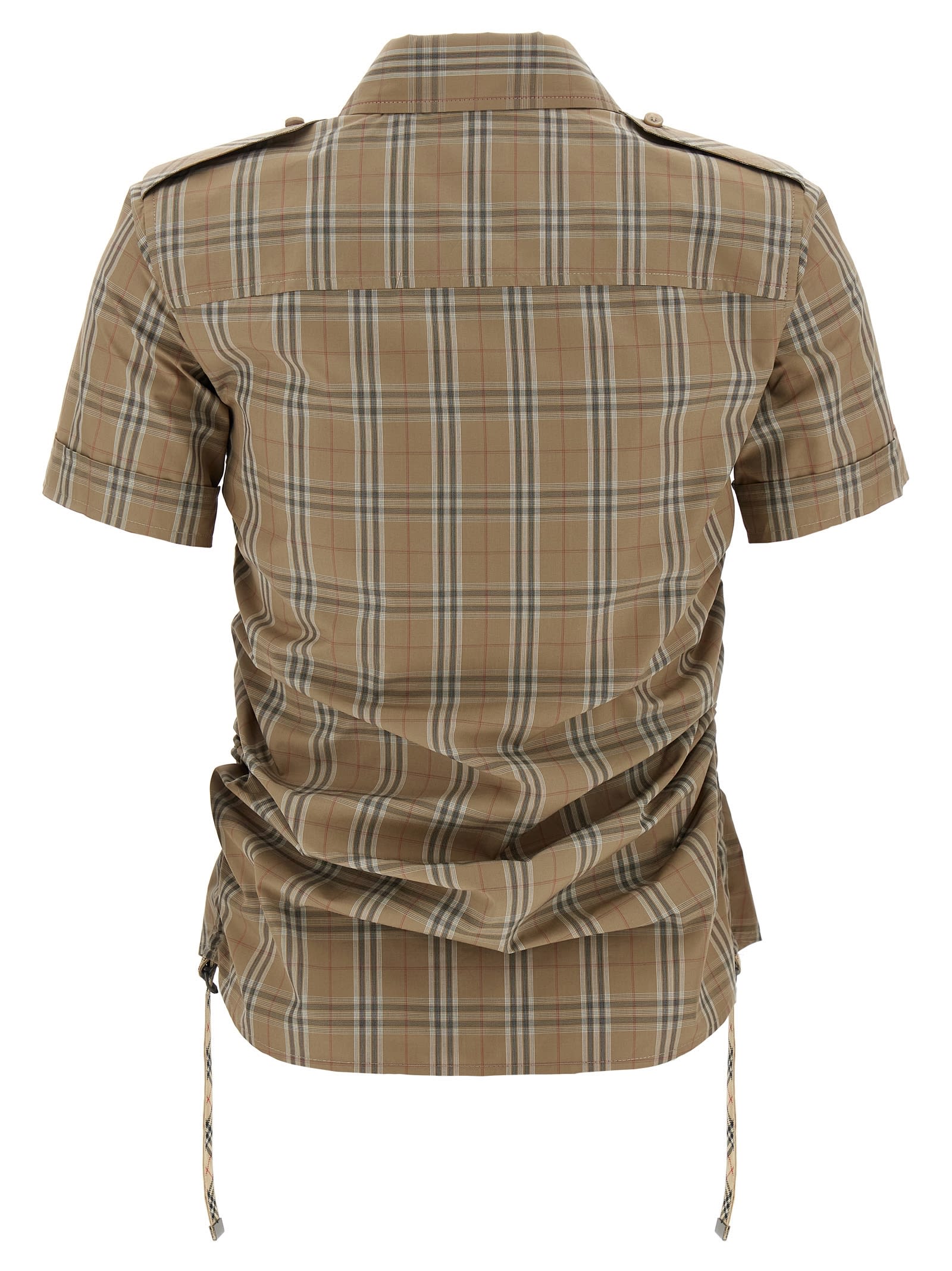 Burberry Check Shirt With Short Sleeves And Adjustable Side Ties In Multicolor