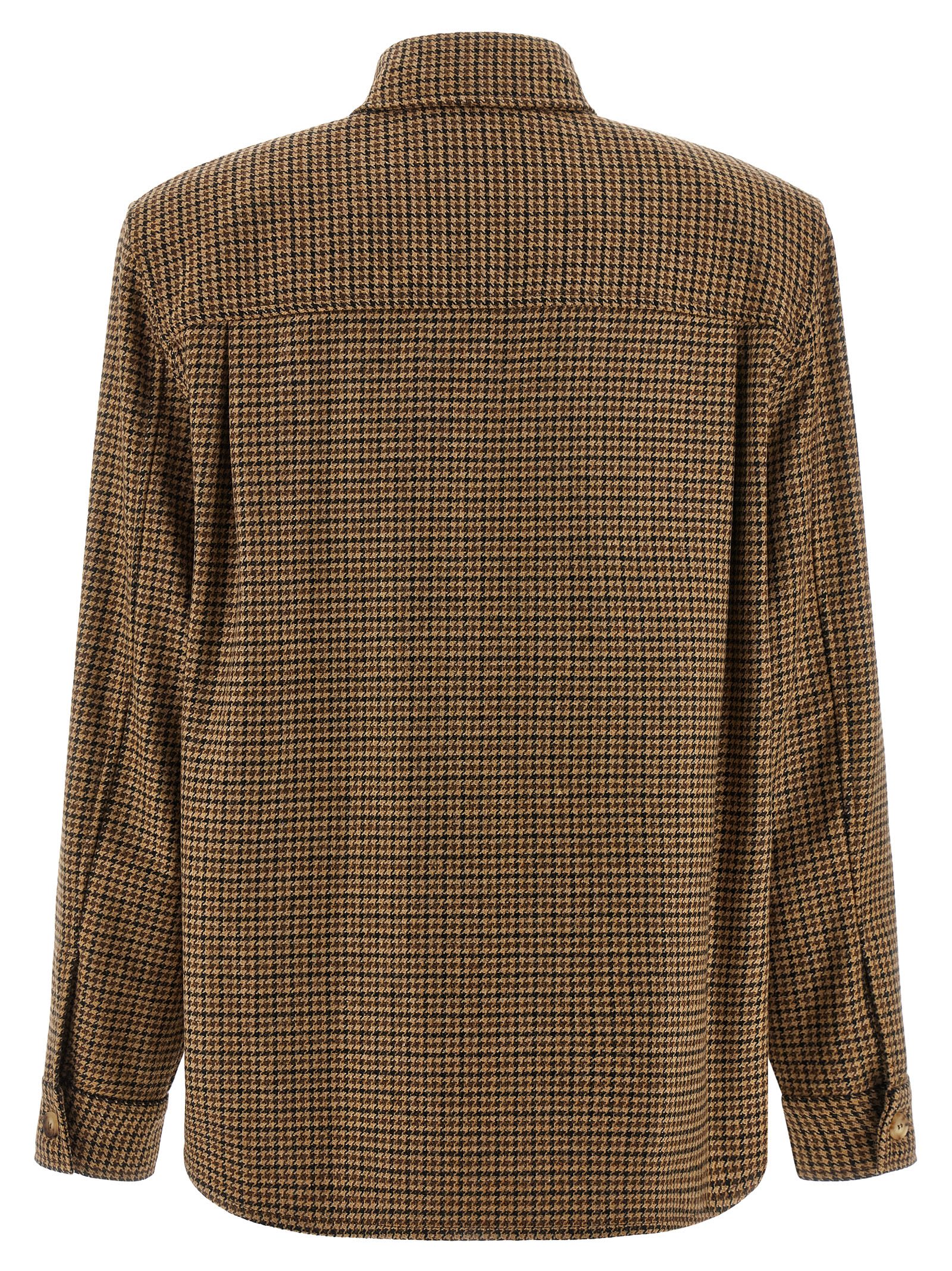 Saint Laurent Long Sleeve Checkered Overshirt Chest Pockets In Brown