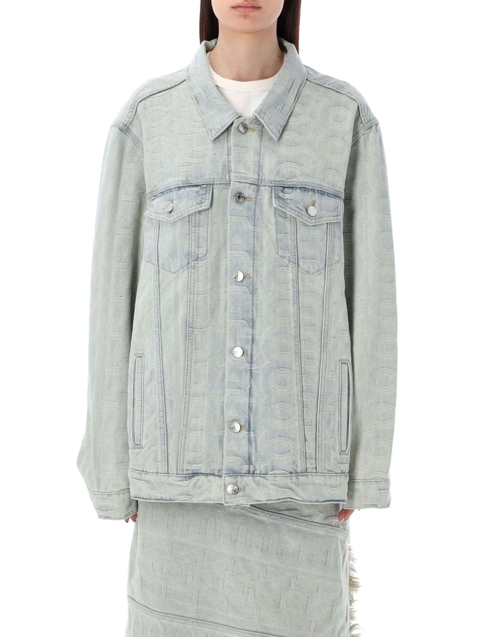 Marc Jacobs Monogram Denim Jacket Ice Blue M In Ice Blue