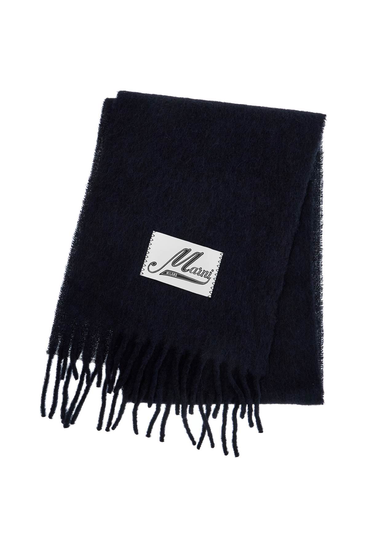 Marni Midnight Blue Alpaca Blend Scarf In Blublack