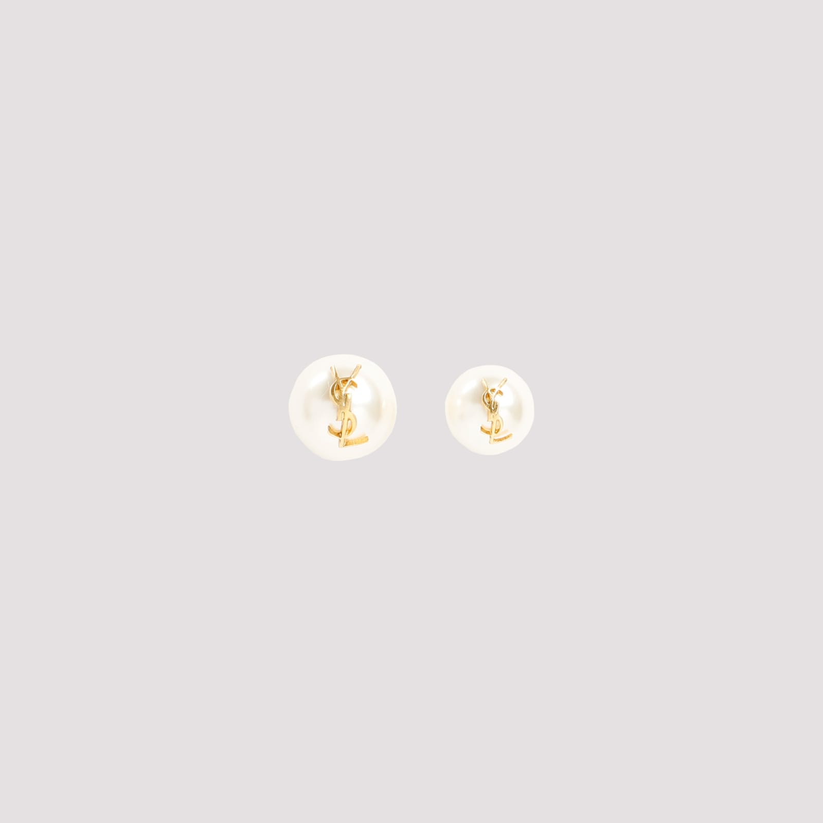 Saint Laurent Pearl Earrings With Monogram In Gold