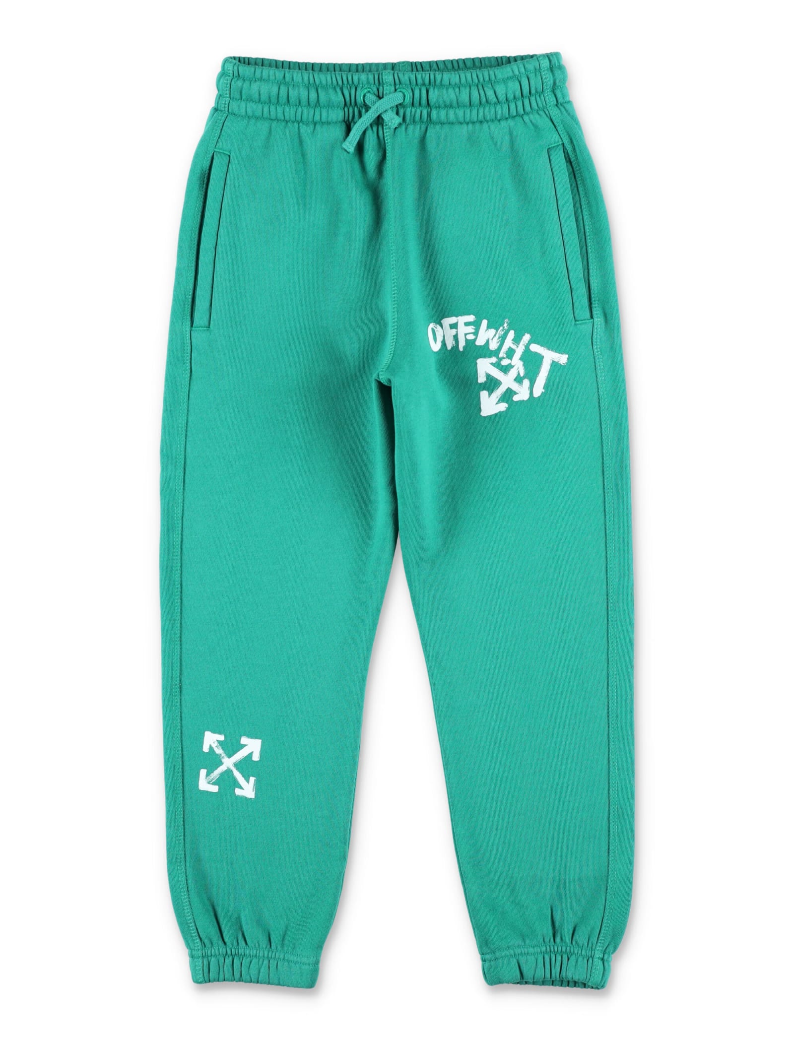 Off-white Paint Script Cotton Track Pants In Verde E Bianco