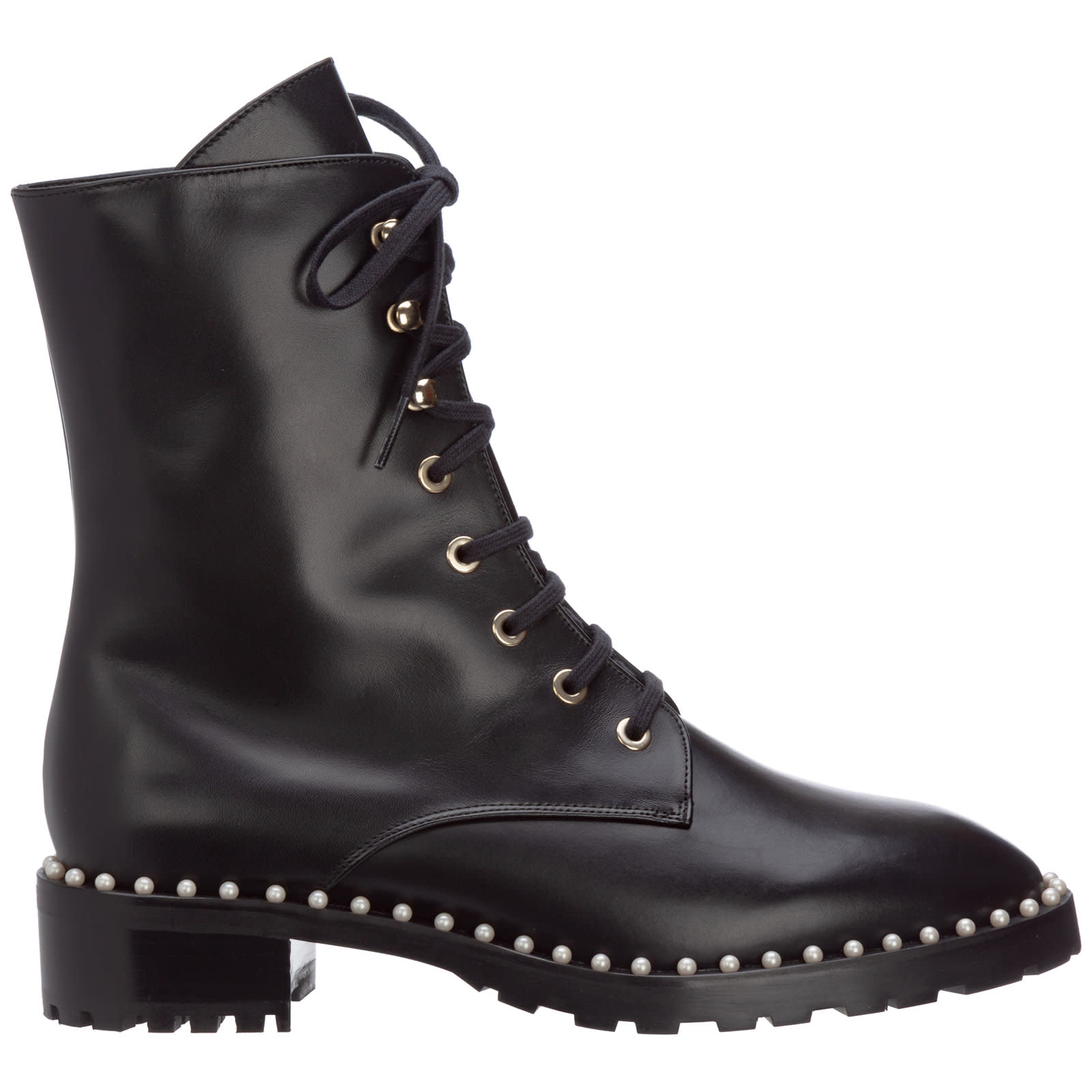 Stuart Weitzman Allie Bead Embellished Leather Combat Boots In Black ...