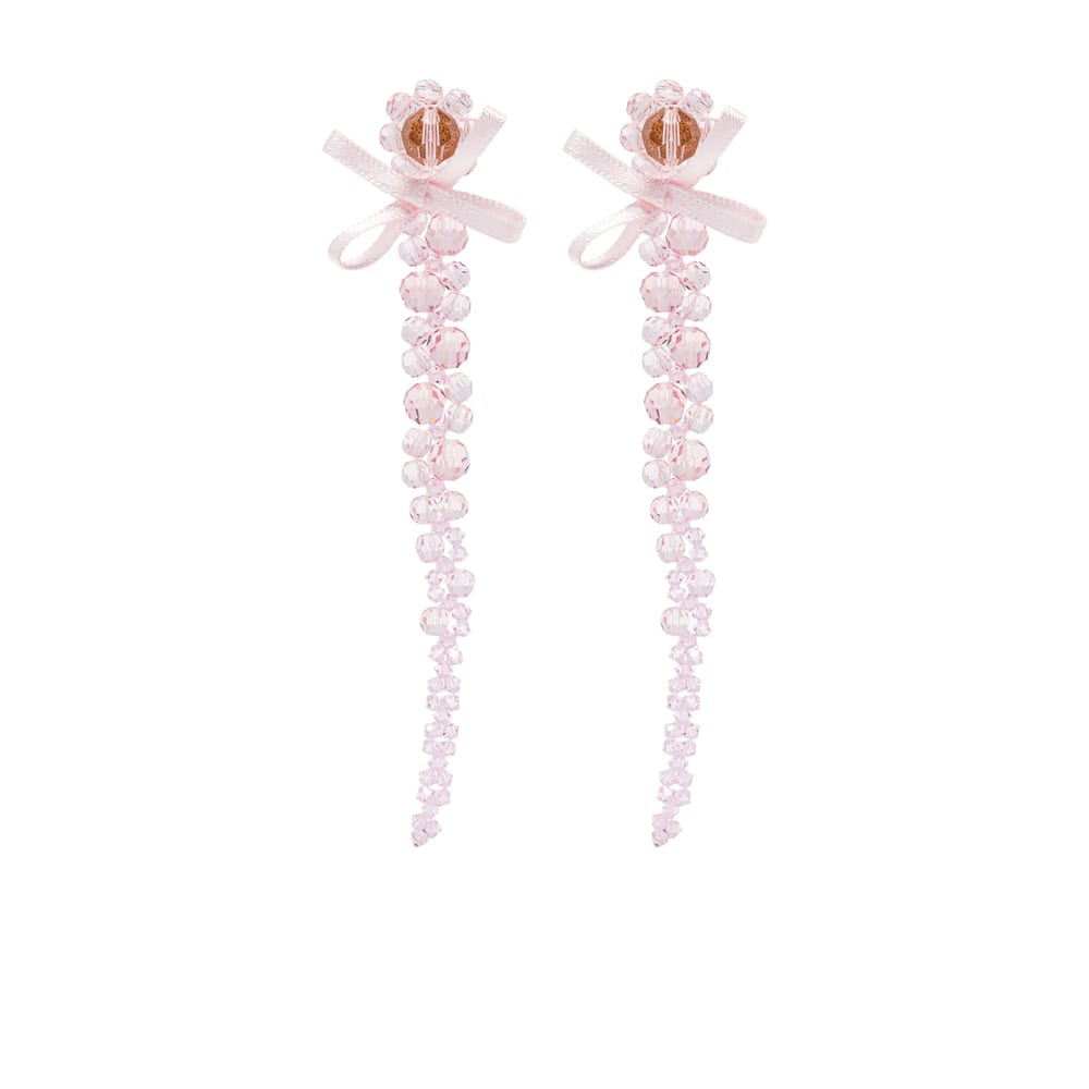 Simone Rocha Petite Bow Drip Crystal Earrings In Pink