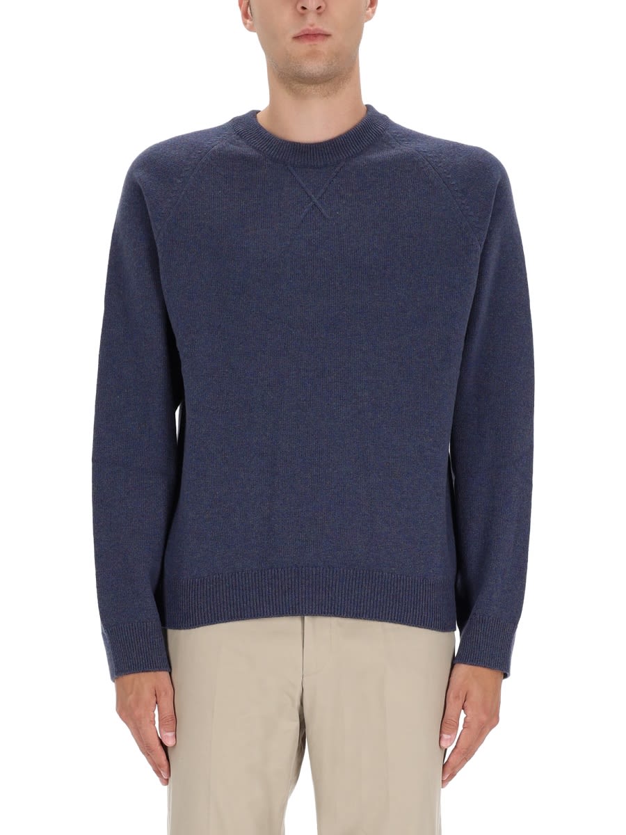Ps By Paul Smith Classic Crew Neck Purple Merino Wool Sweater In Purple