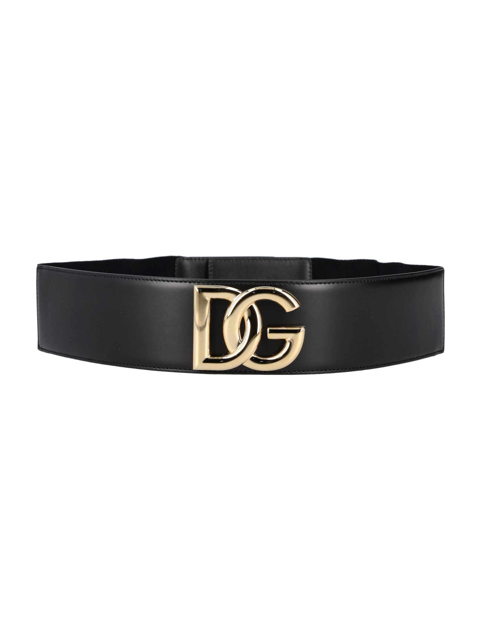 Shop Dolce & Gabbana Stretch Band And Lux Leather Belt With Dg Logo In Nero