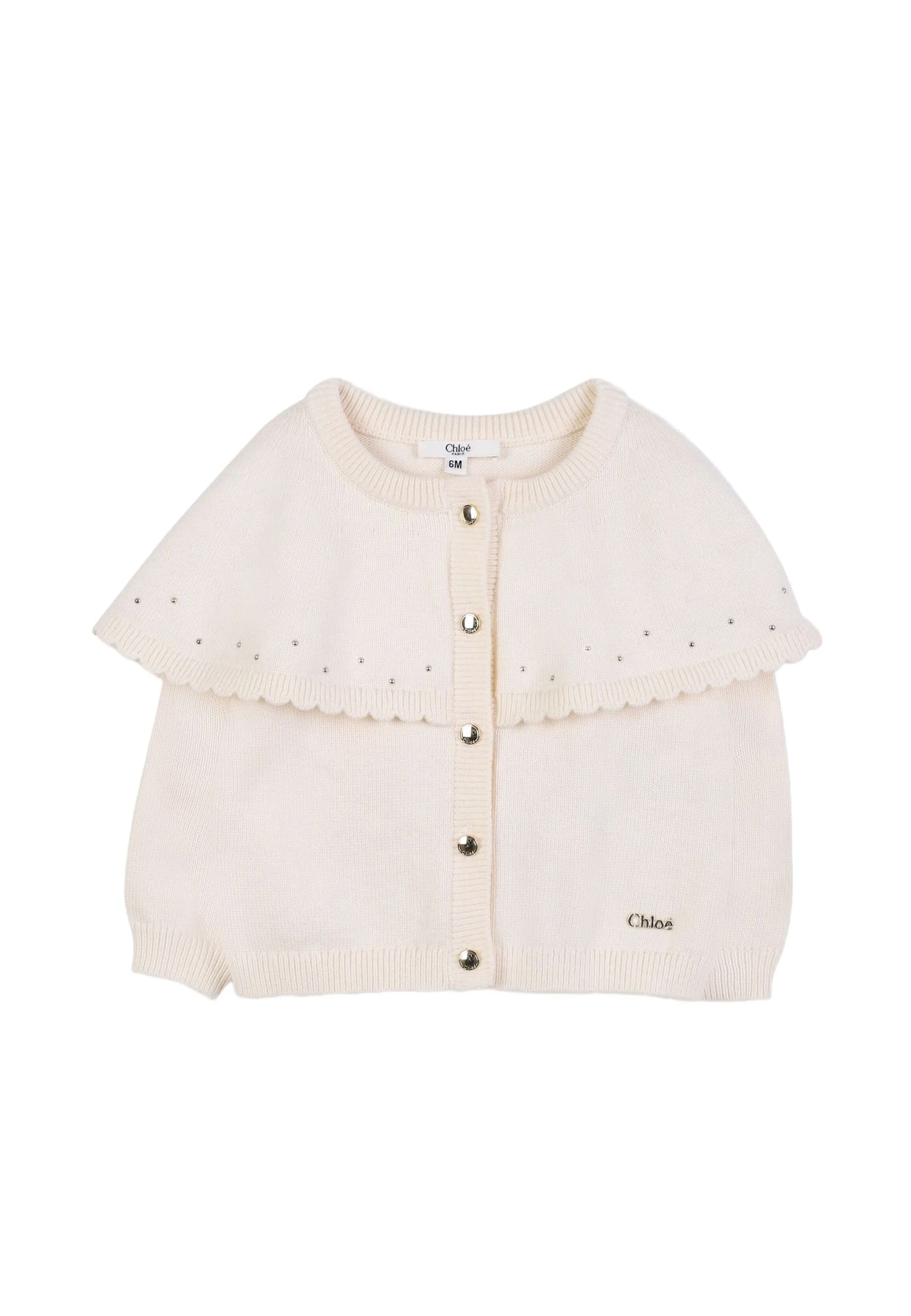 Chloé Ivory Cardigan For Baby Girl With Logo In White