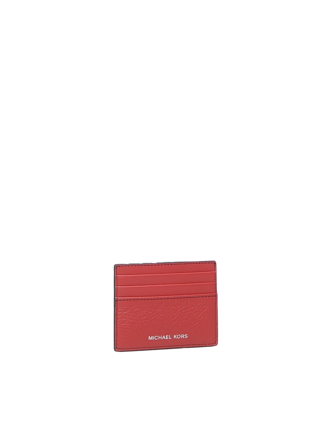 Shop Michael Michael Kors Hudson Grained Leather Card Holder In Crimson