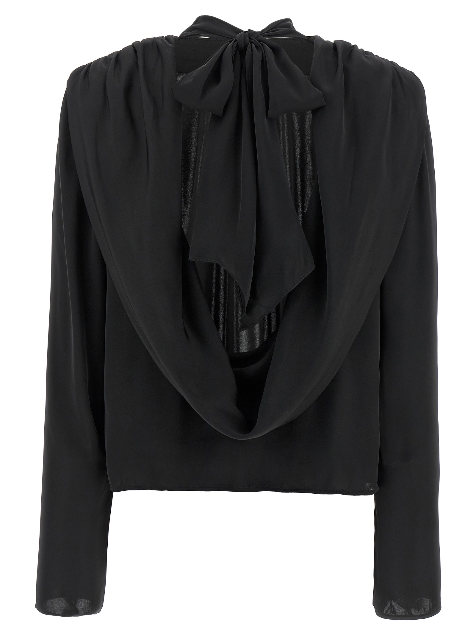 Rotate Birger Christensen Satin Drapy Back Top In Black