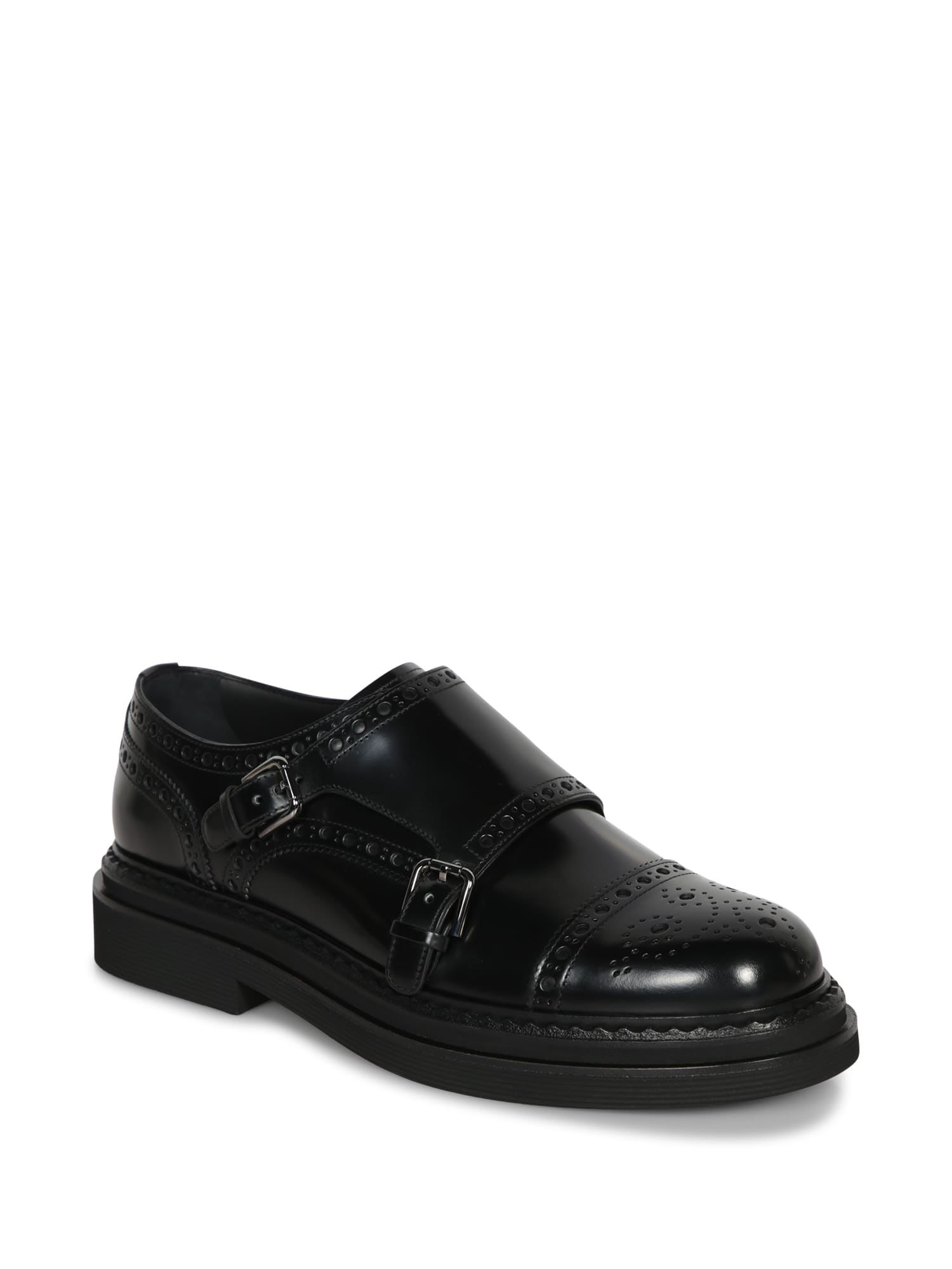 Shop Dolce & Gabbana Black Leather Monk-strap Shoes