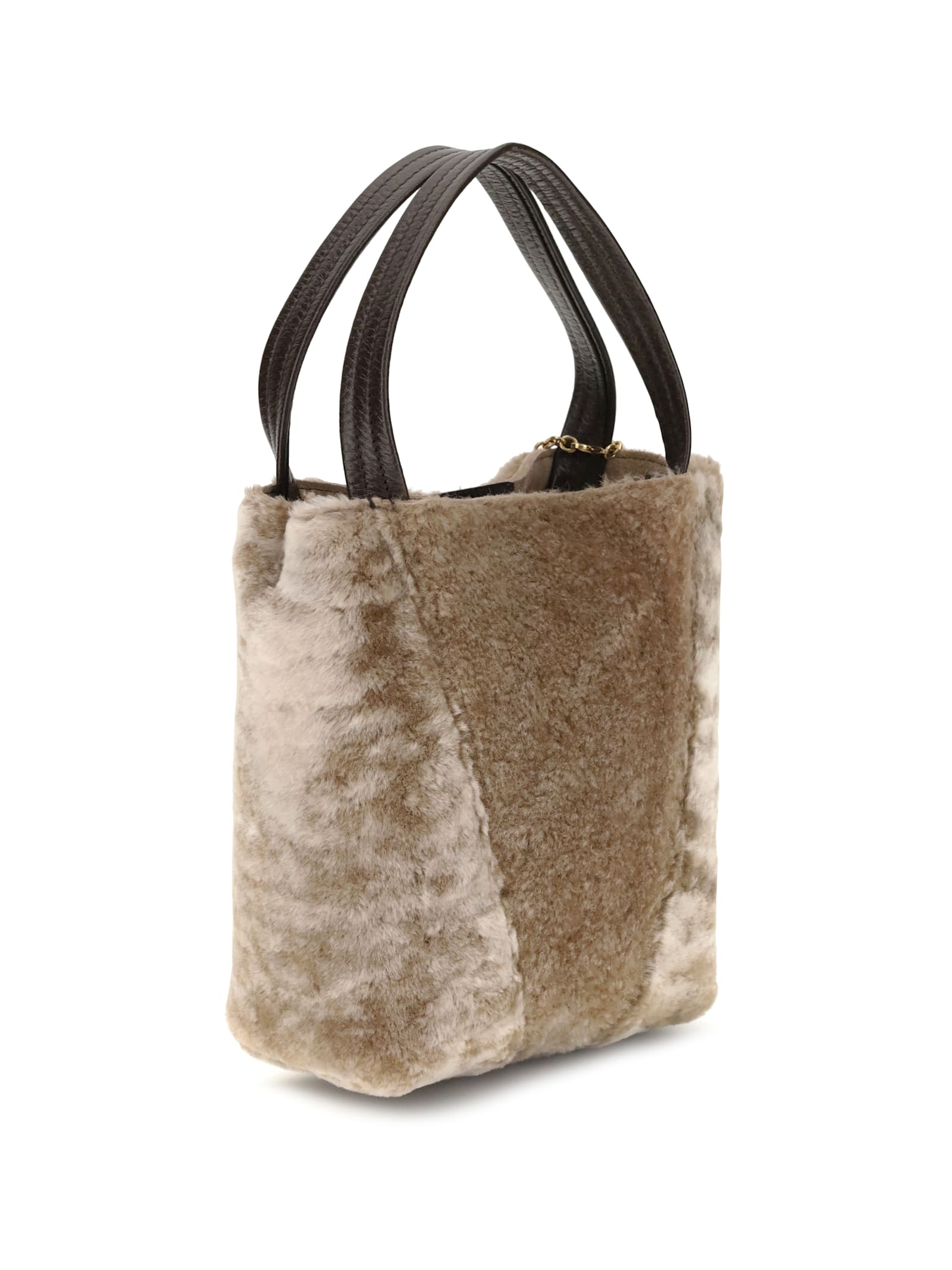 Chloé Shearling Small Spin Tote Bag In Brown