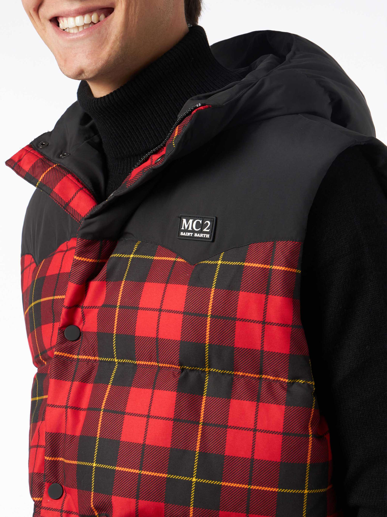 Mc2 Saint Barth Man Tartan Down Vest In Red