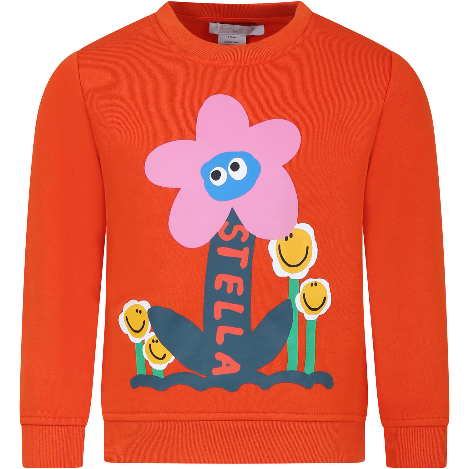Stella Mccartney Kids' Orange Sweatshirt For Girl With Multicolor Flower Print