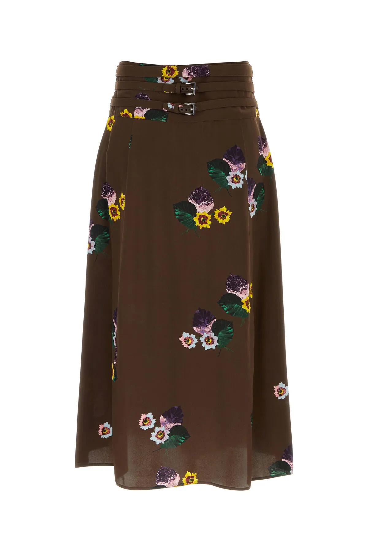 Shop Prada Brown Satin Skirt