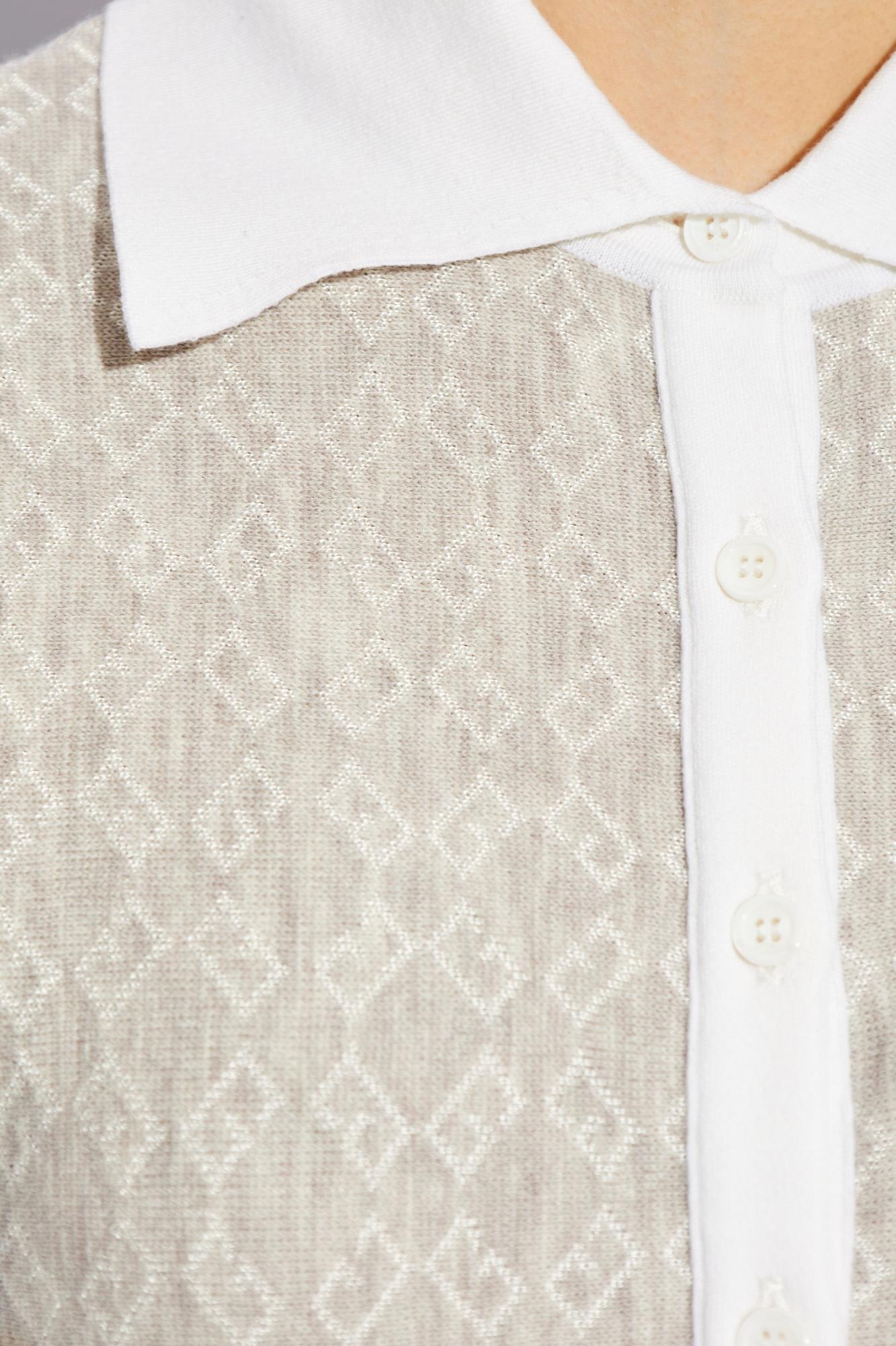 Givenchy Womens Beige Monogram Polo-collar Stretch-wool Blend Mini Dress In Beige