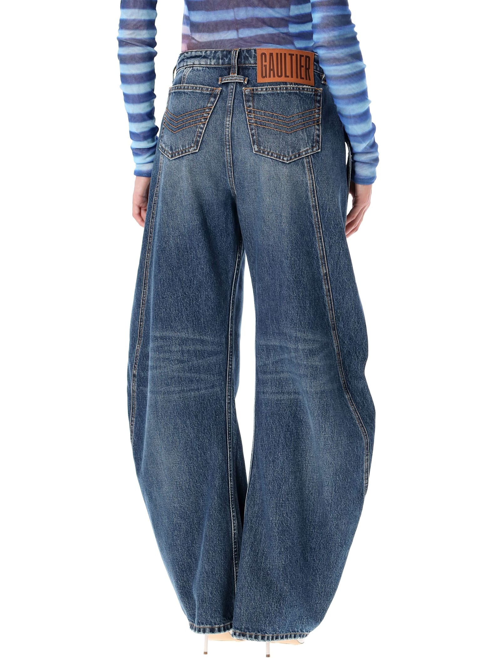 Jean Paul Gaultier Denim Strap Jeans In Blue