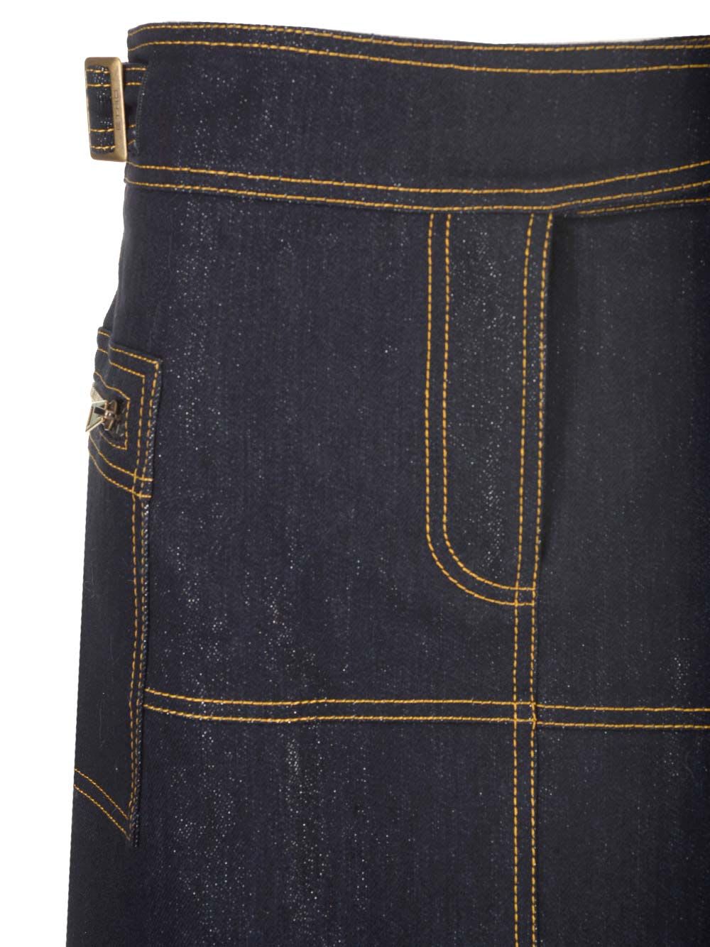 Shop Etro Stretch Denim Skirt In Blue