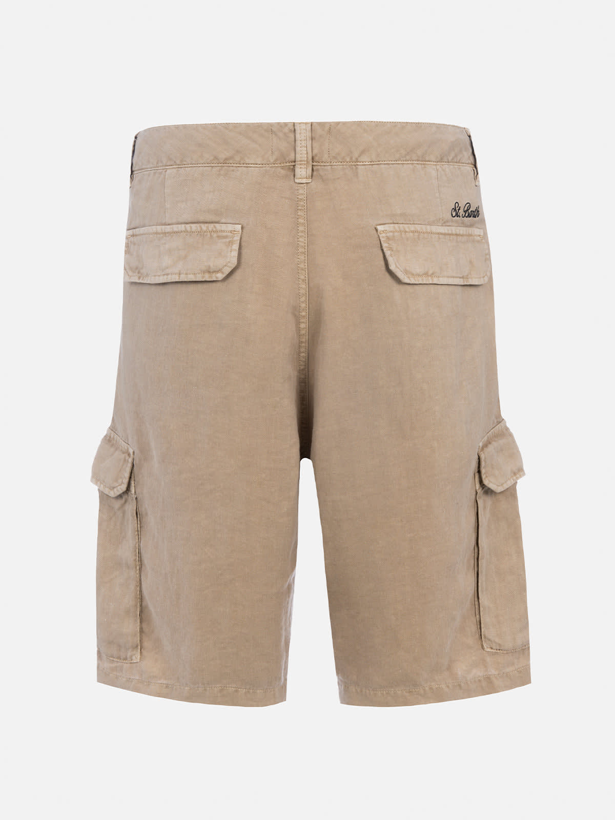 Mc2 Saint Barth Man Beige Linen Bermuda Shorts Rodi In White