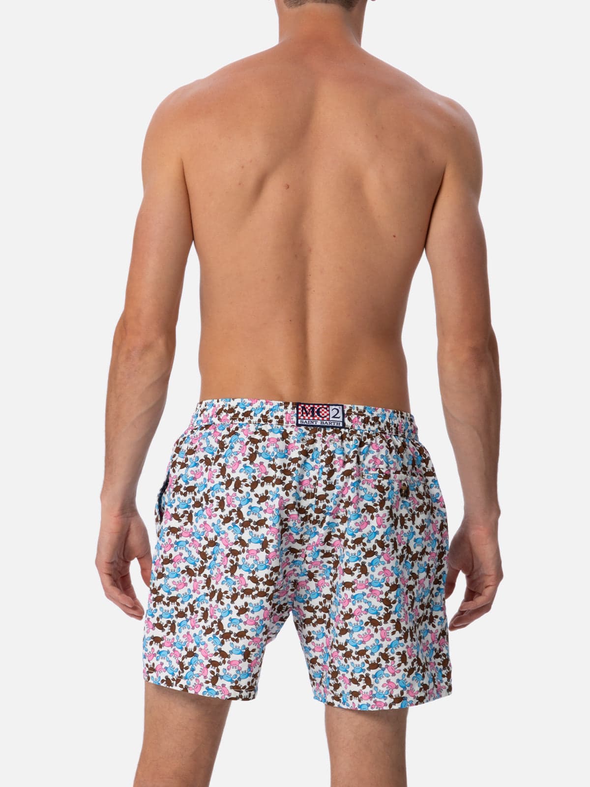 Shop Mc2 Saint Barth Man Lightweight Fabric Swim-shorts Lighting Micro Fantasy With Crabs Print In White
