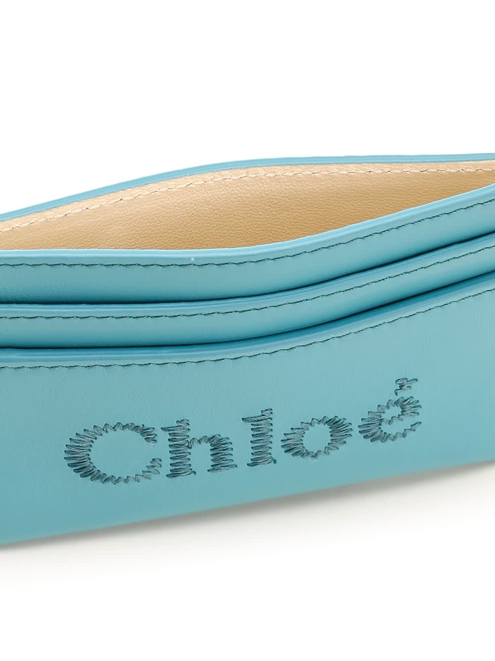 Shop Chloé Sense Logo Embroidered Cardholder In Azzurro