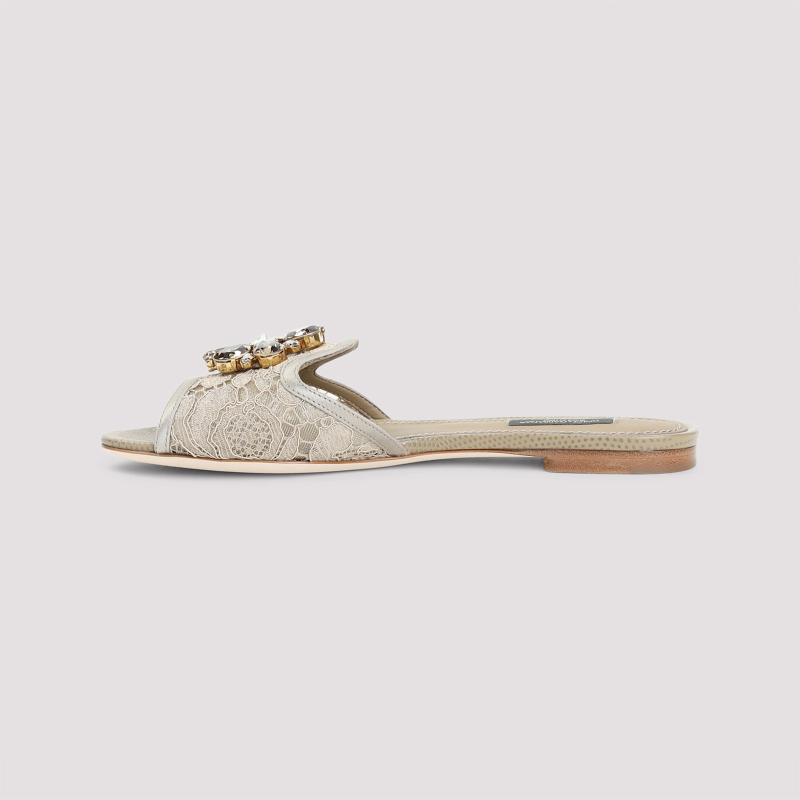 Dolce & Gabbana Lace Flat Sandals In Sabbia