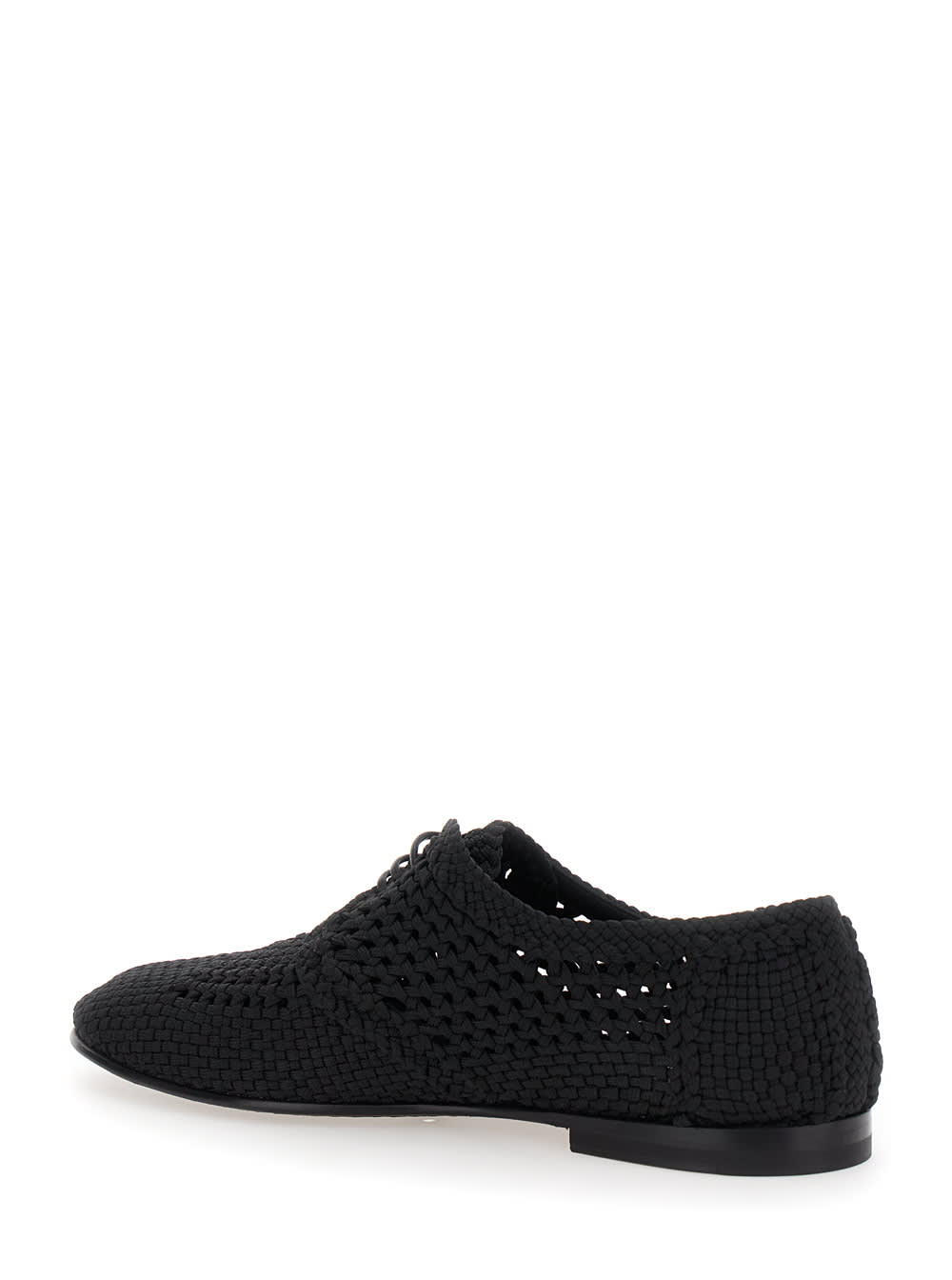 Dolce & Gabbana Black Lace-up Shoes With Woven Design In Black