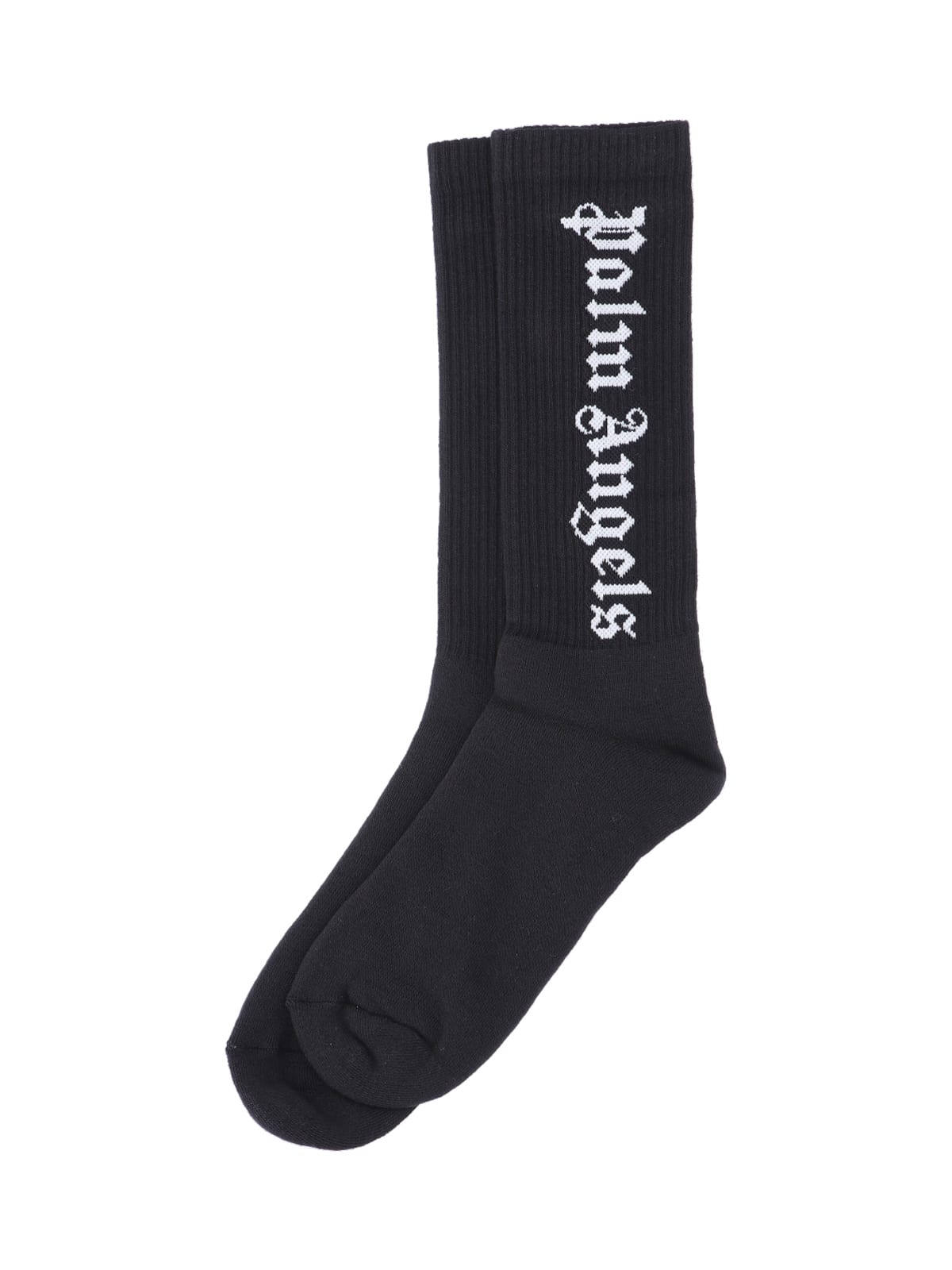 Palm Angels Black Gothic Logo Socks In Nero