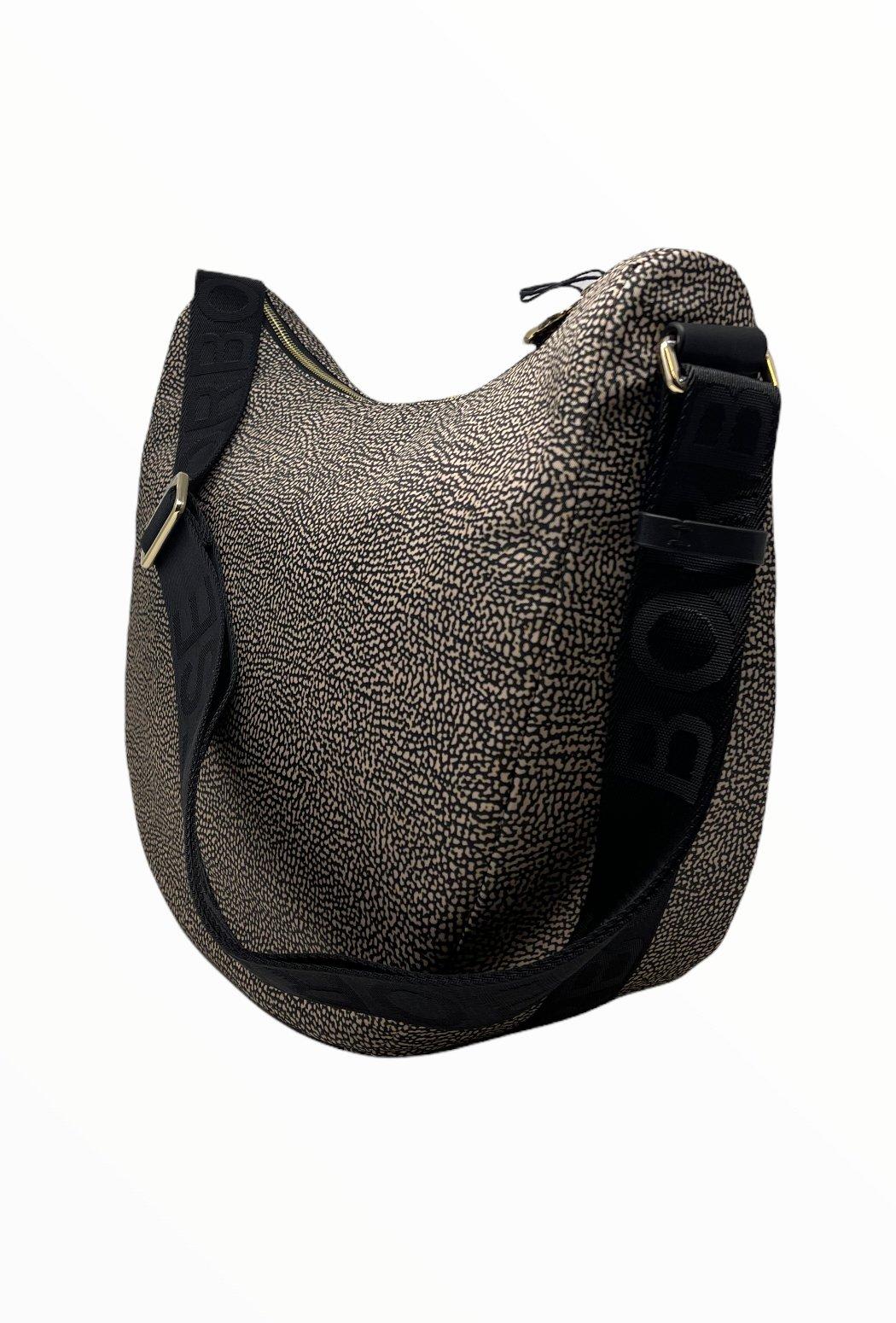Shop Borbonese Zipped Medium Shoulder Bag  In Natural