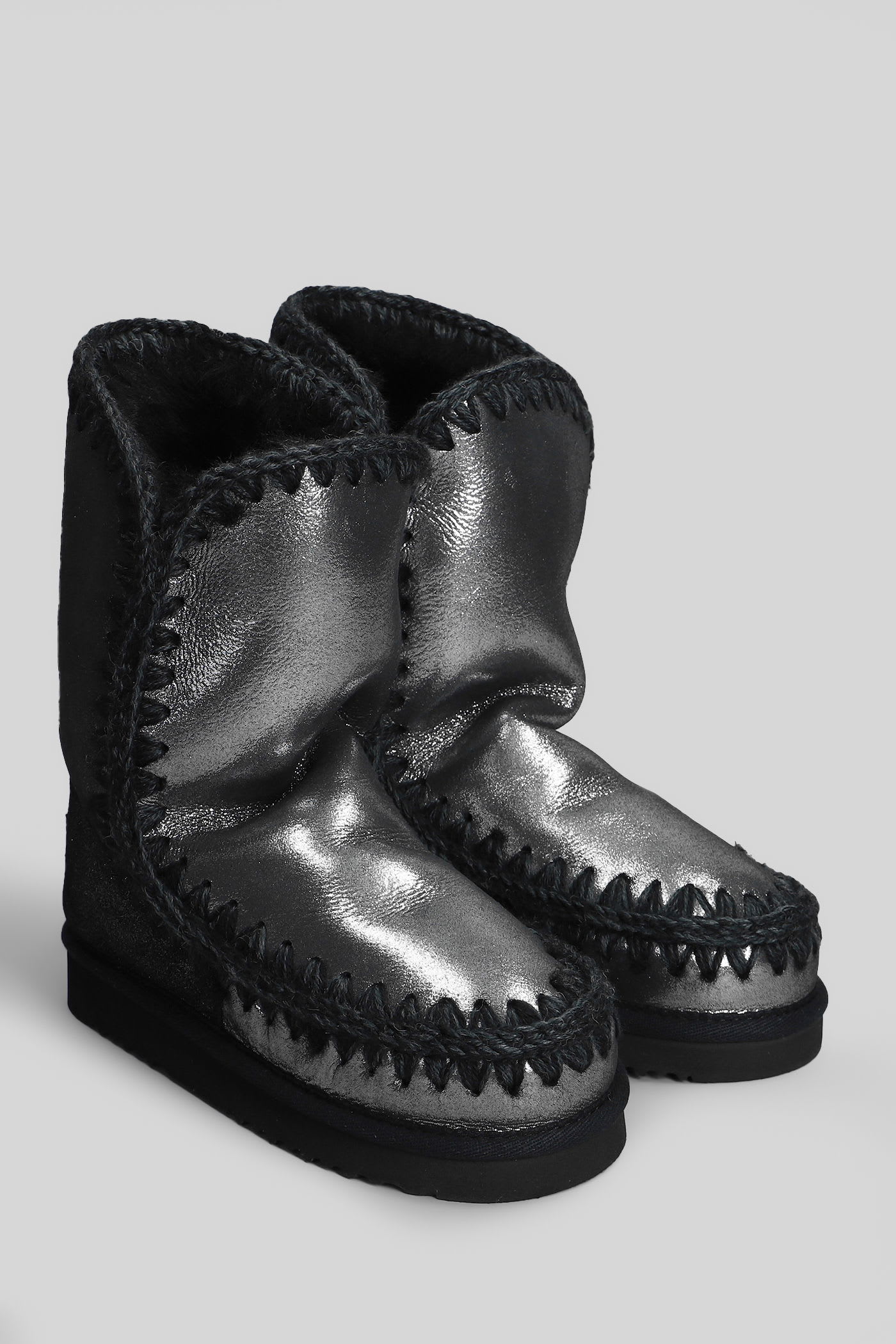 Mou Eskimo 24 Low Heels Ankle Boots In Black Glitter In Black