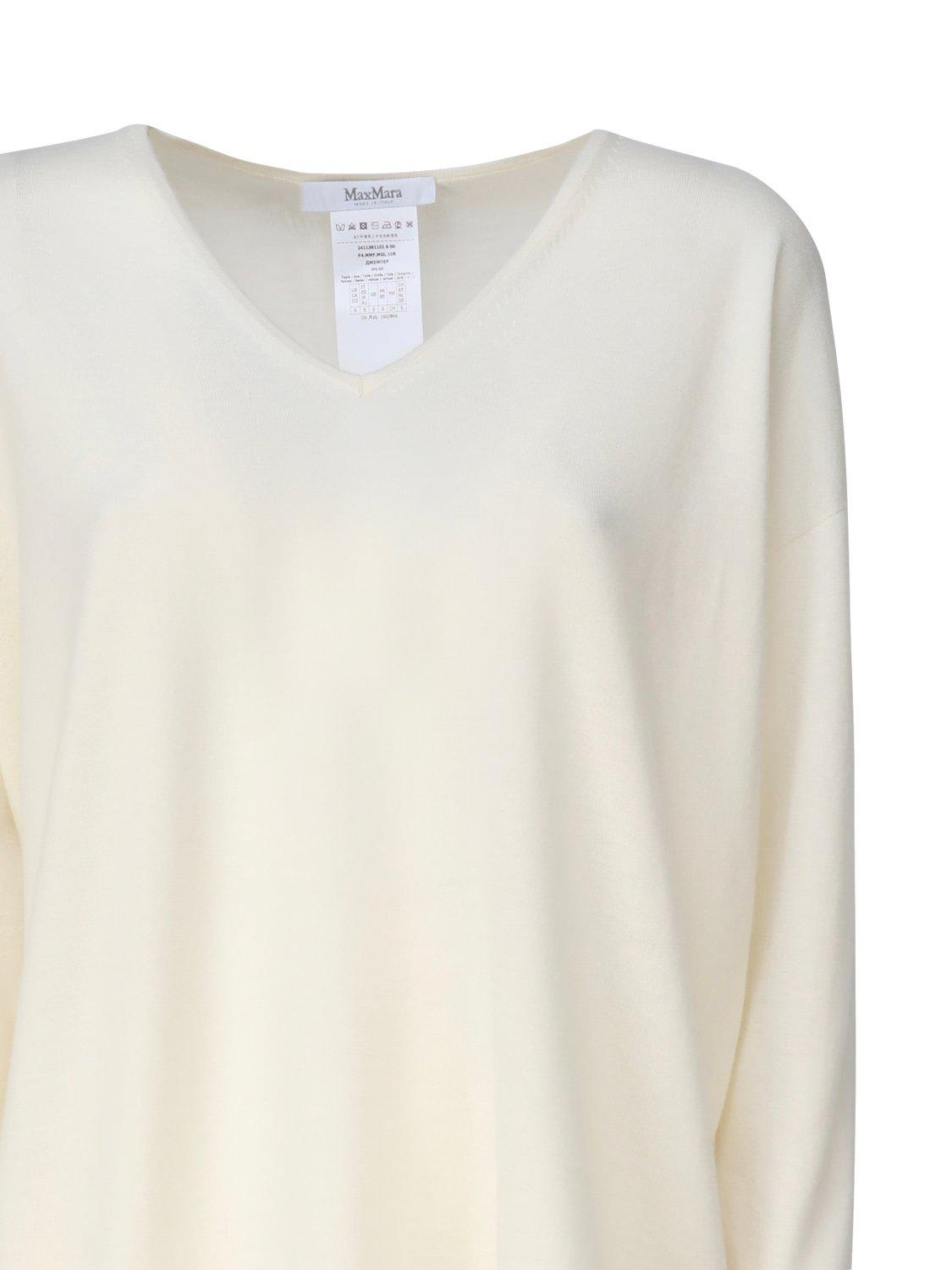 Shop Max Mara V-neck Long-sleeved Jumper In Bianco