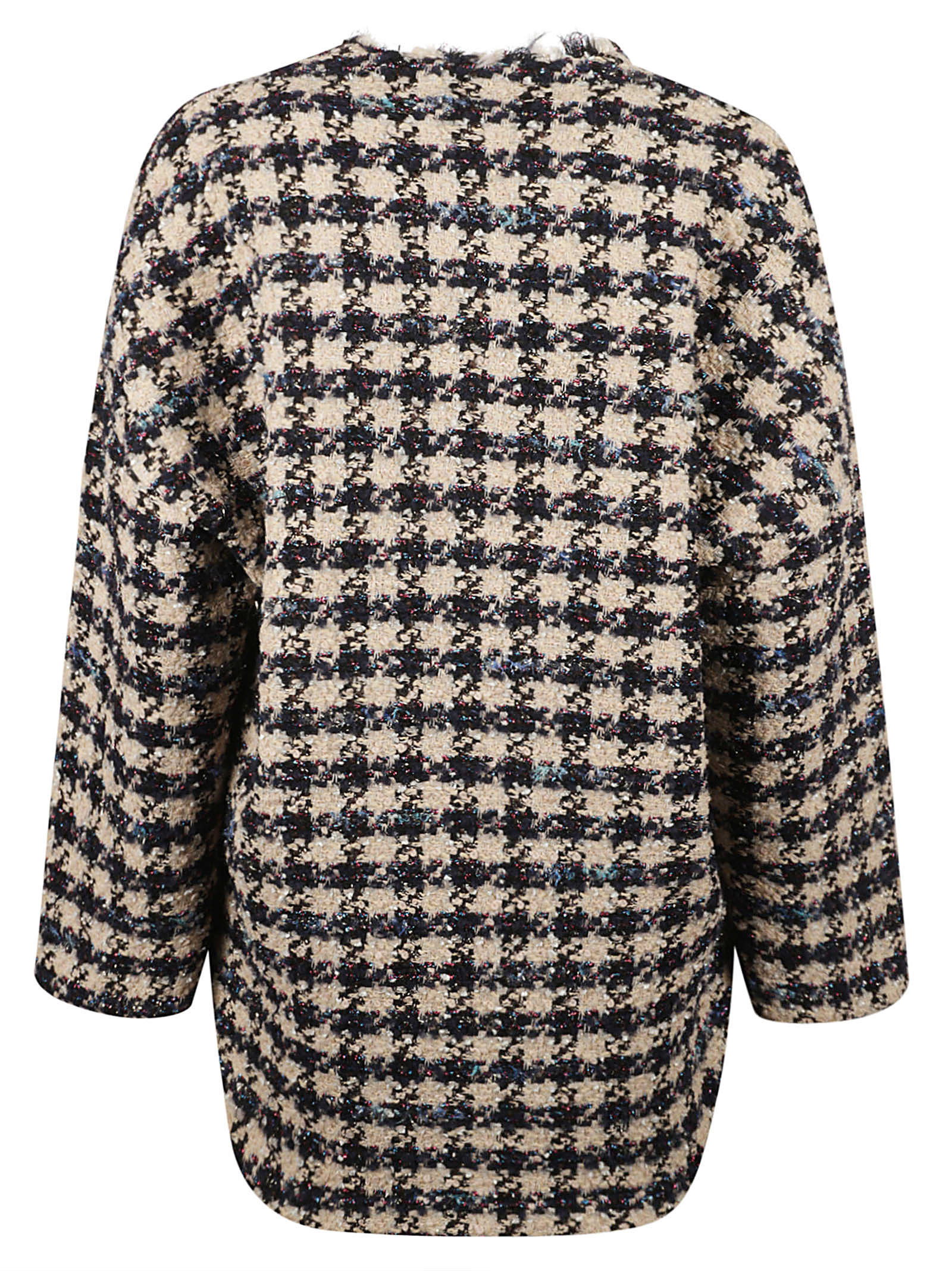 Shop Forte Forte Houndstooth Pattern Fringe Trimmed Jacket In Blue/panna