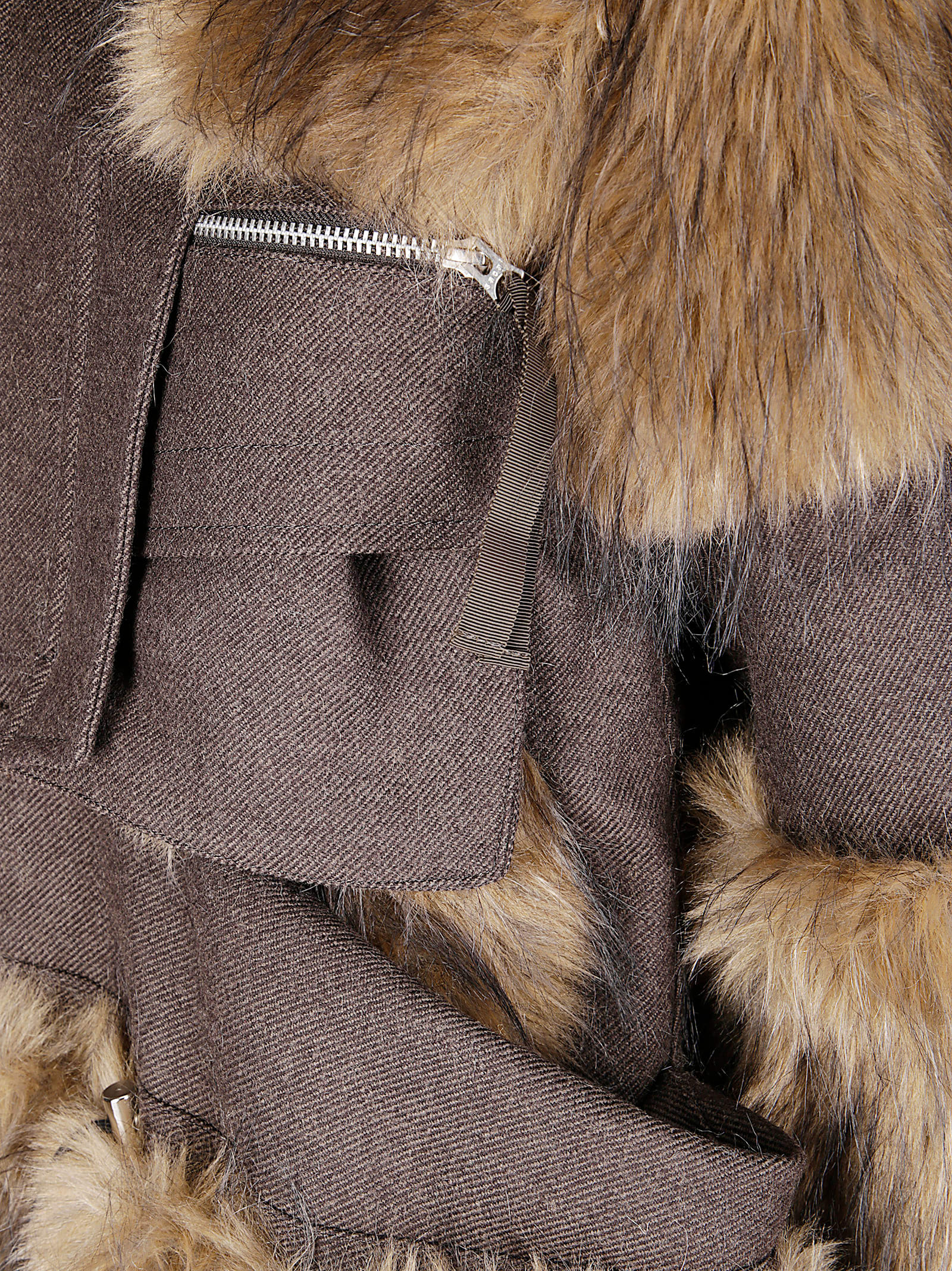 Sacai Fur-trimmed Wool Jacket In Brown